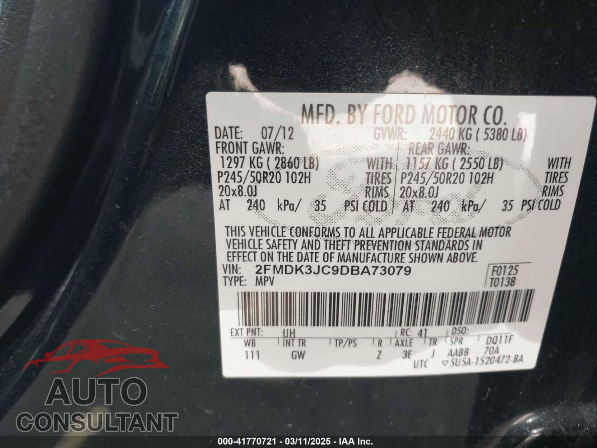 FORD EDGE 2013 - 2FMDK3JC9DBA73079