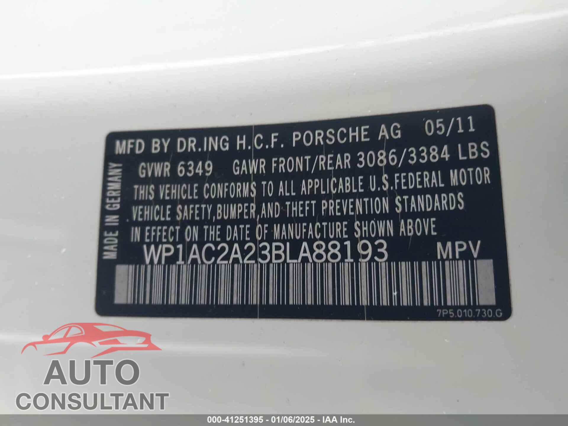 PORSCHE CAYENNE 2011 - WP1AC2A23BLA88193