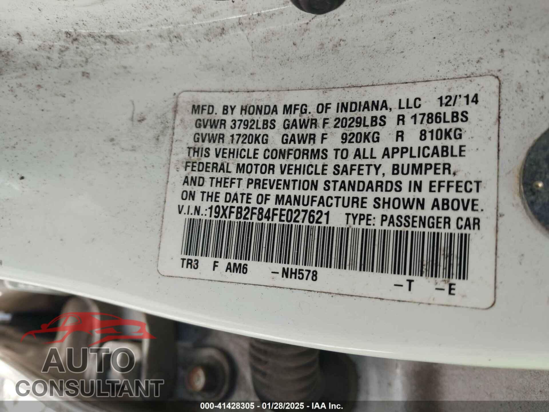 HONDA CIVIC 2015 - 19XFB2F84FE027621