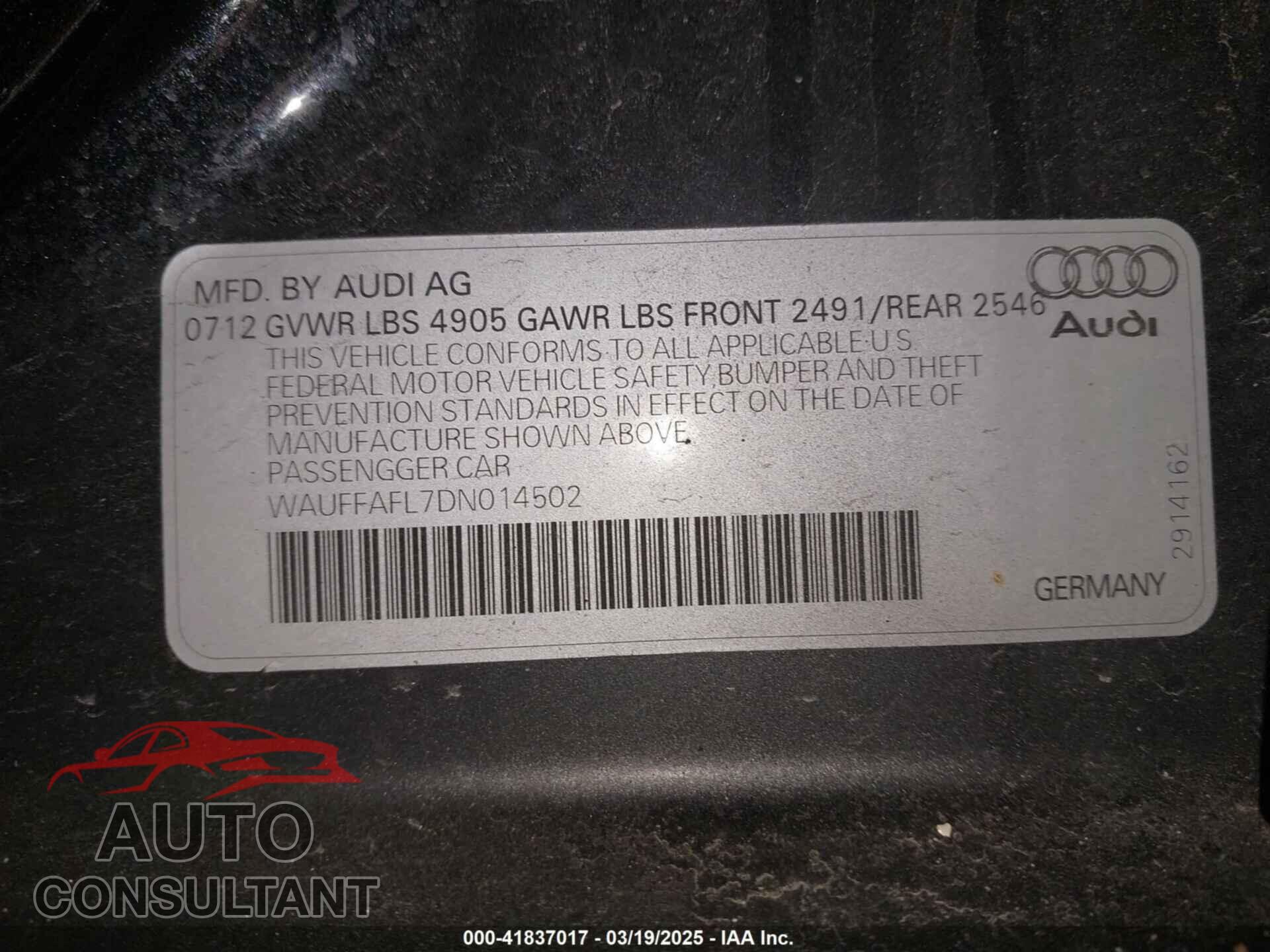 AUDI A4 2013 - WAUFFAFL7DN014502