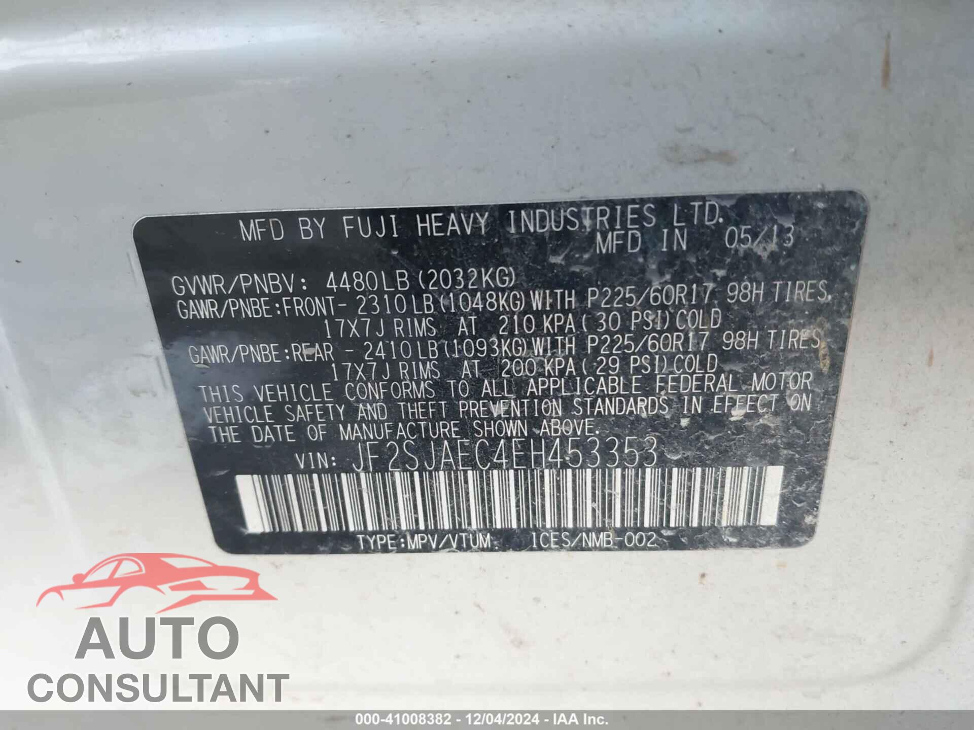 SUBARU FORESTER 2014 - JF2SJAEC4EH453353