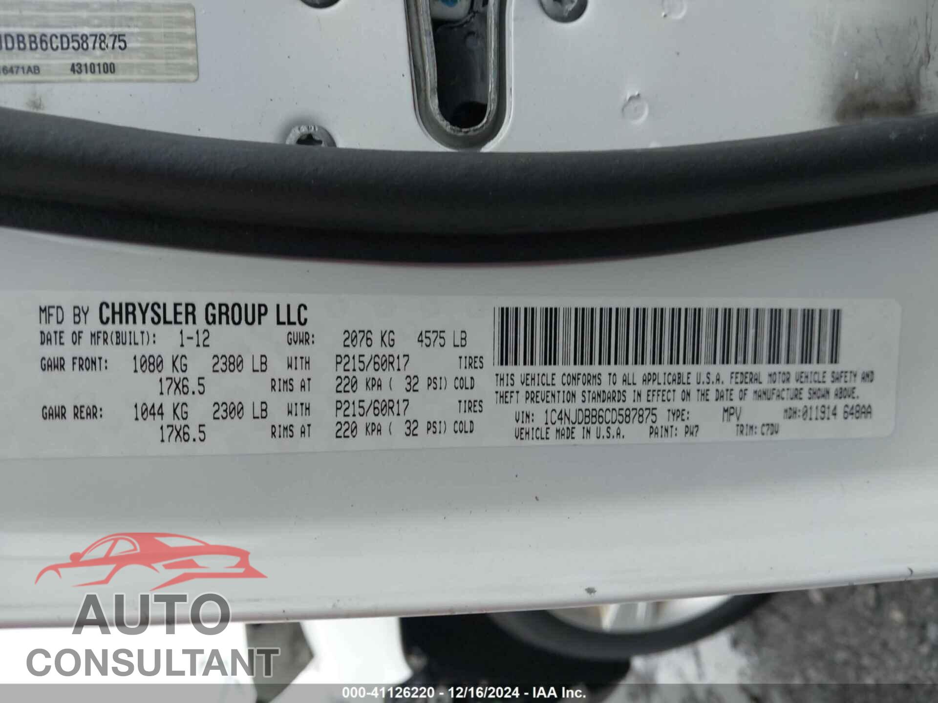 JEEP COMPASS 2012 - 1C4NJDBB6CD587875