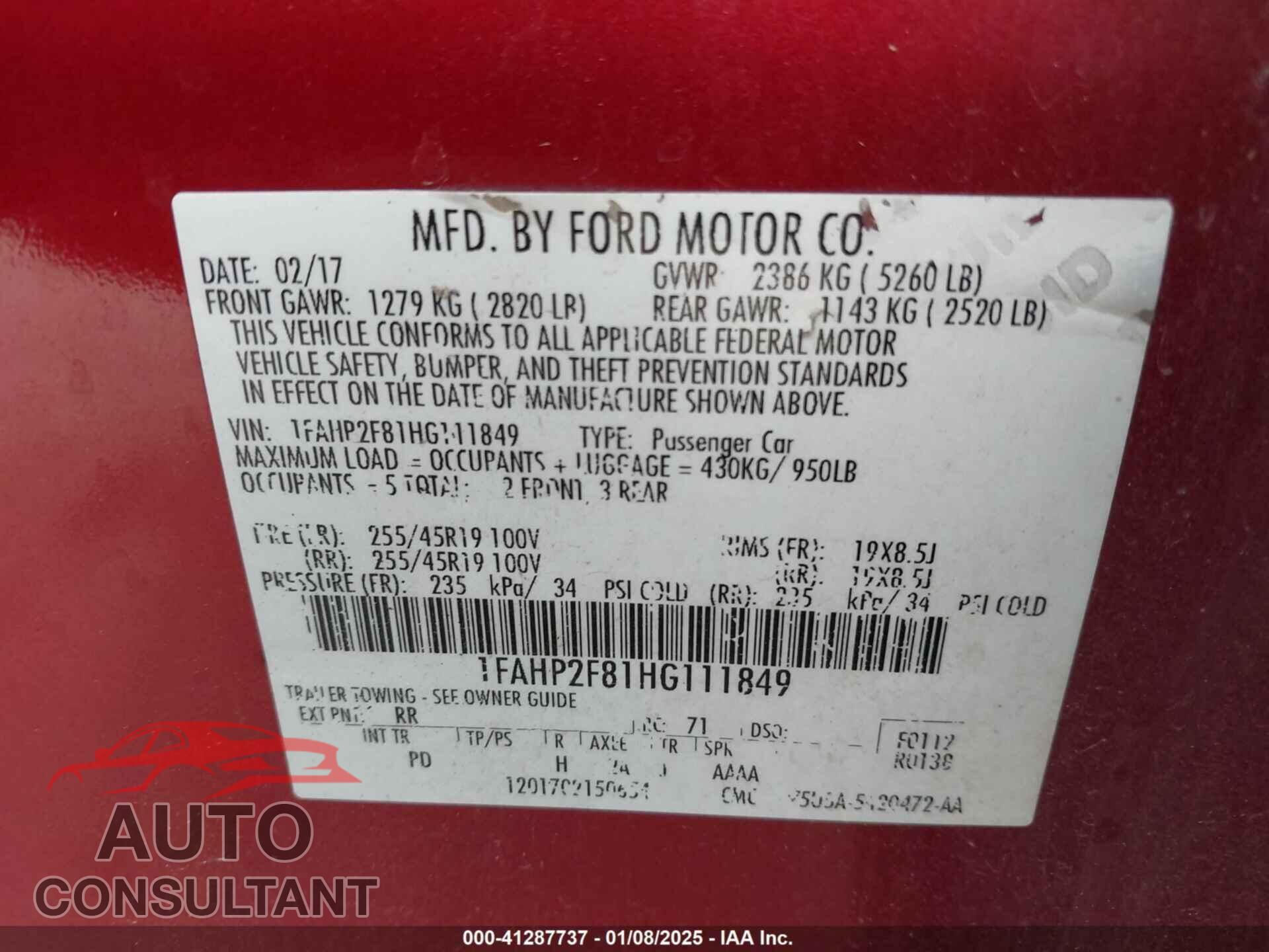 FORD TAURUS 2017 - 1FAHP2F81HG111849