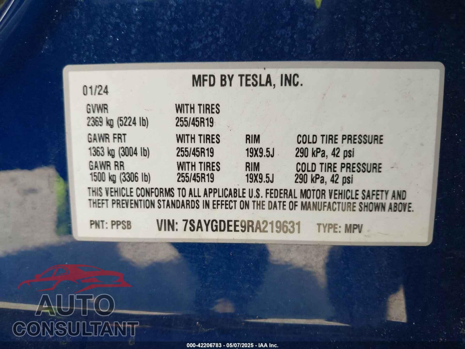 TESLA MODEL Y 2024 - 7SAYGDEE9RA219631