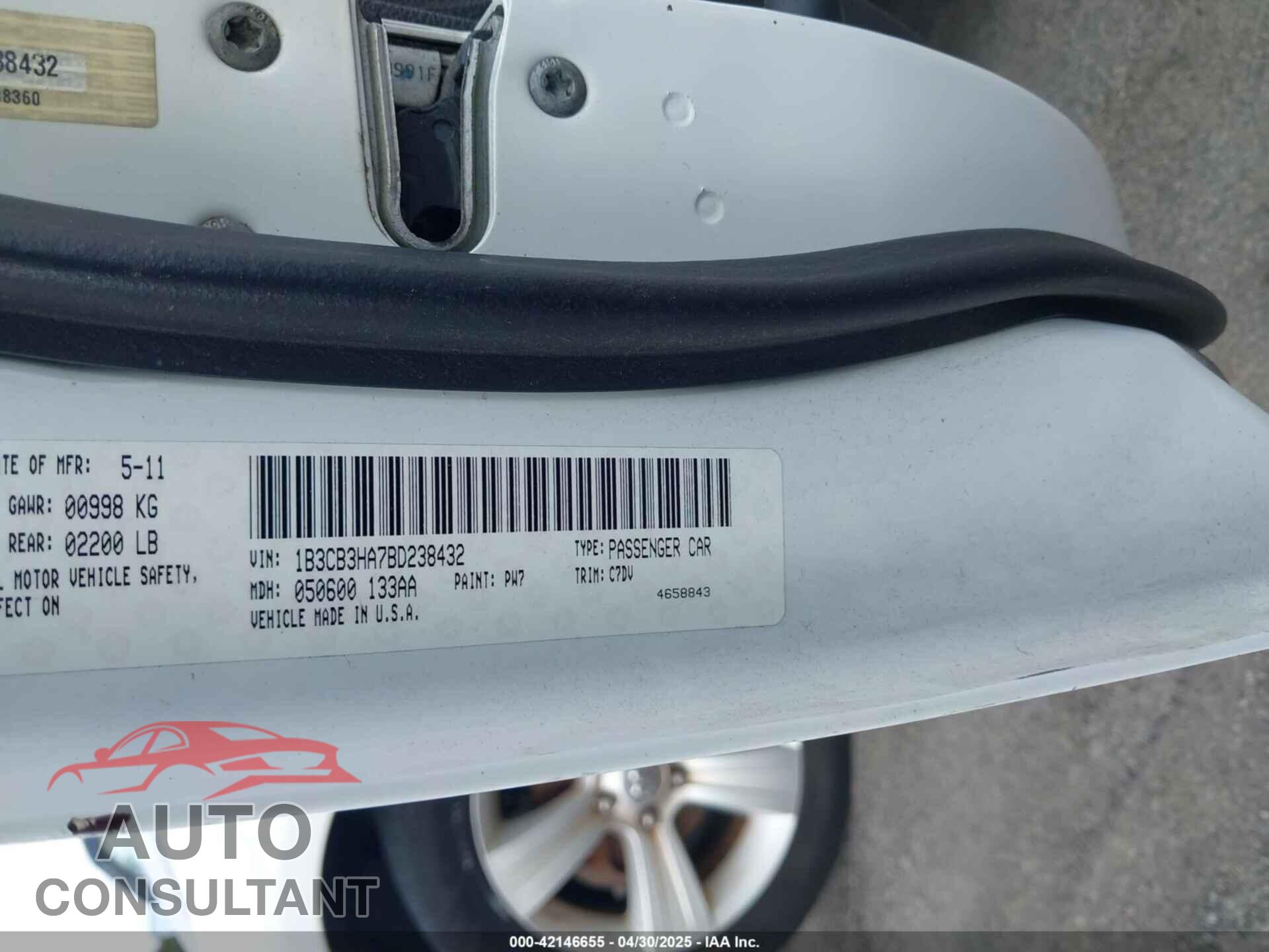 DODGE CALIBER 2011 - 1B3CB3HA7BD238432