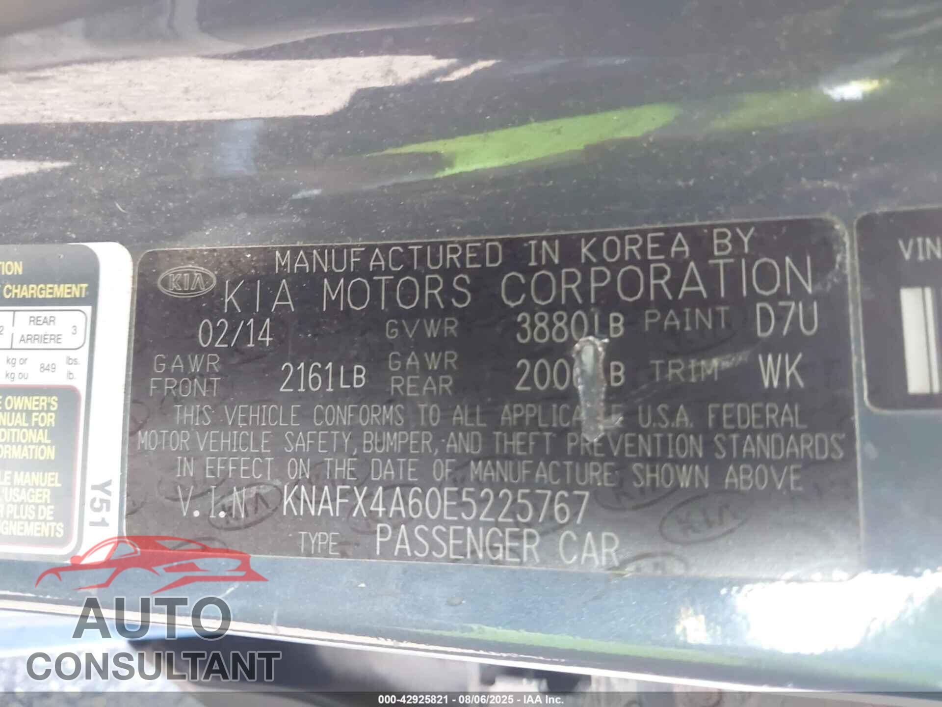 KIA FORTE 2014 - KNAFX4A60E5225767