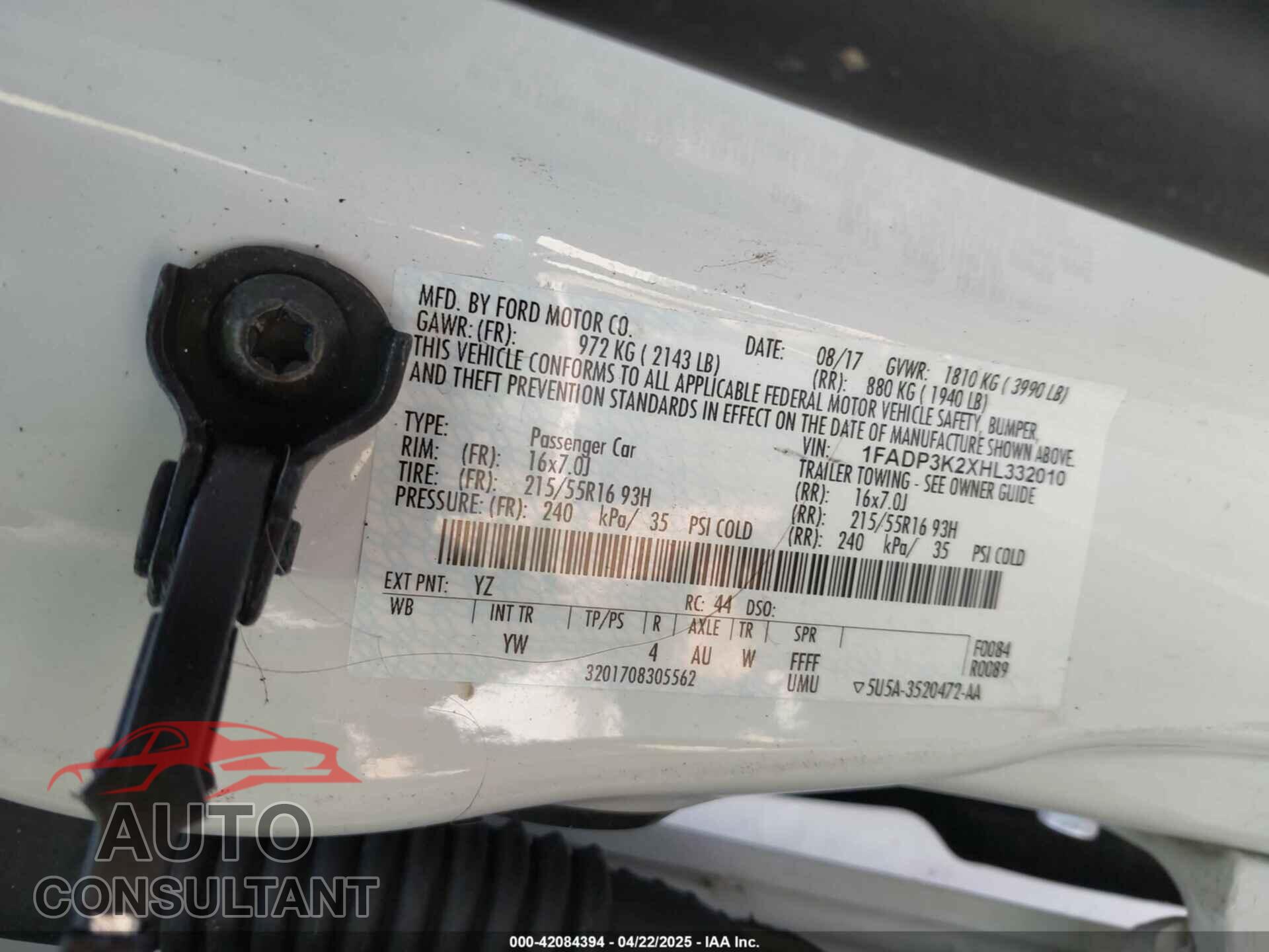 FORD FOCUS 2017 - 1FADP3K2XHL332010
