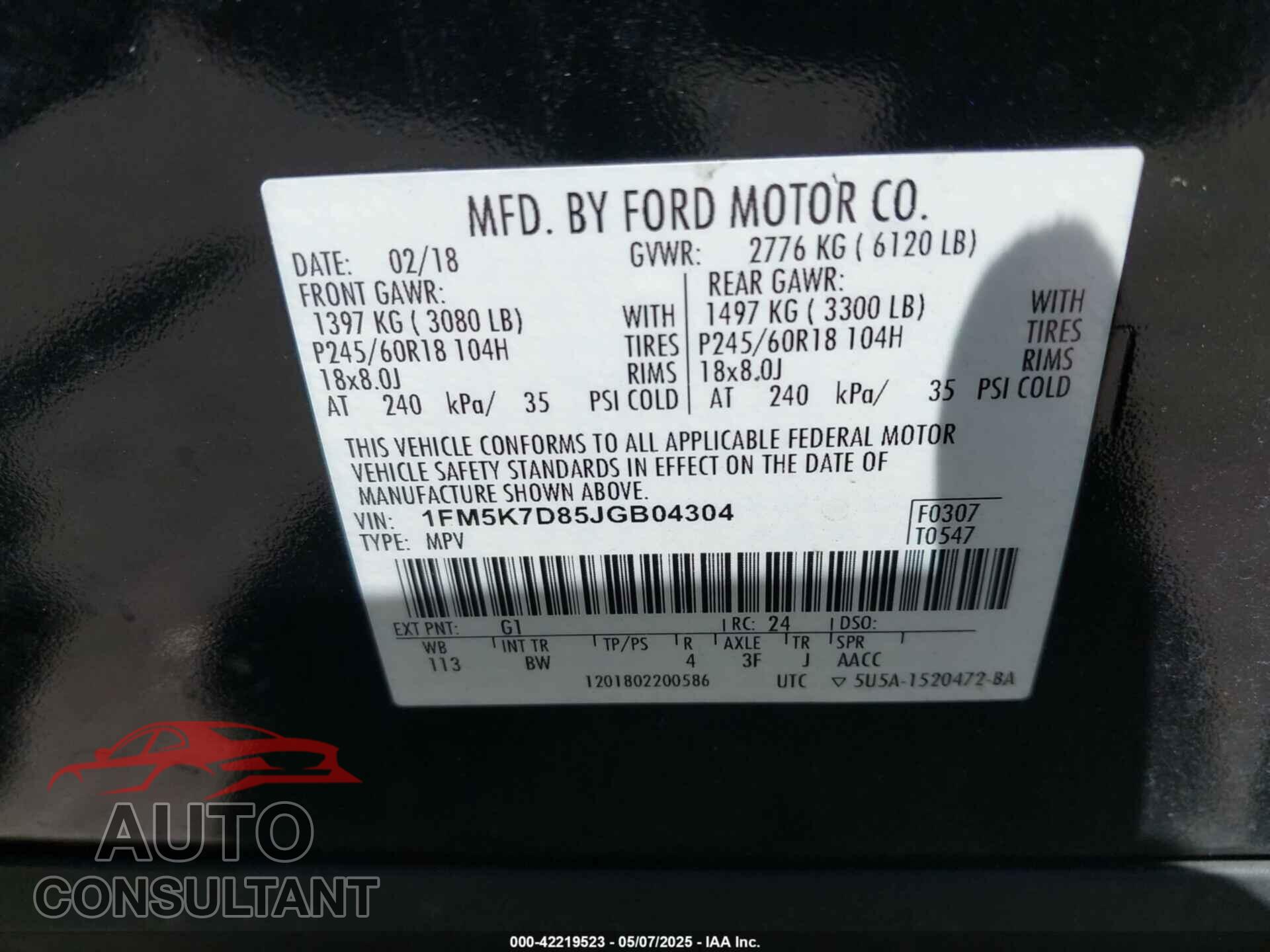 FORD EXPLORER 2018 - 1FM5K7D85JGB04304