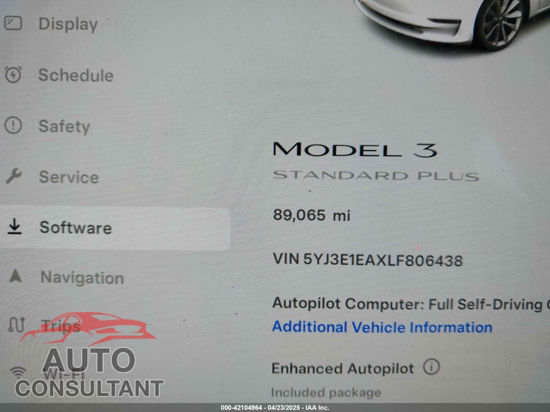 TESLA MODEL 3 2020 - 5YJ3E1EAXLF806438