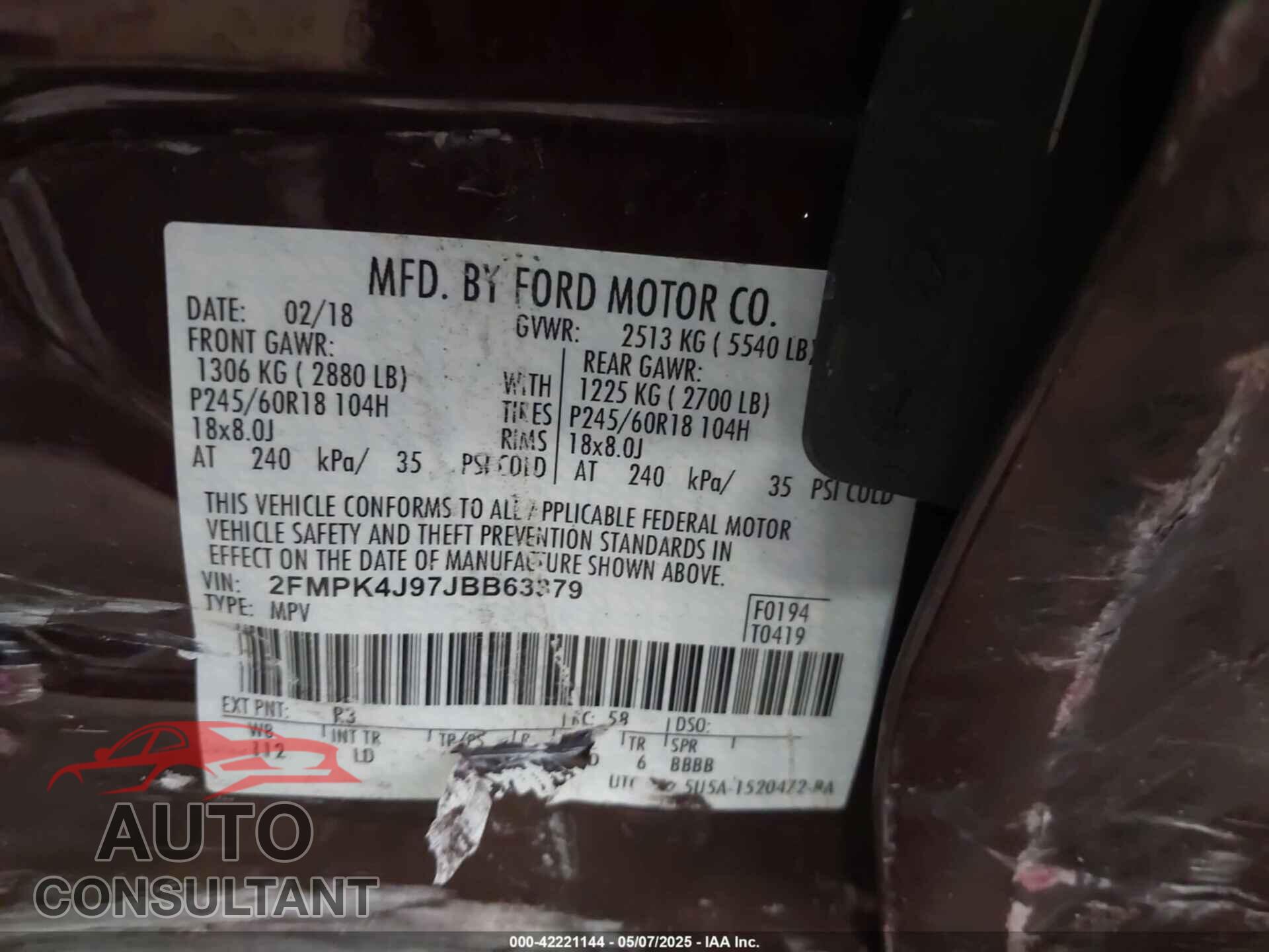 FORD EDGE 2018 - 2FMPK4J97JBB63379