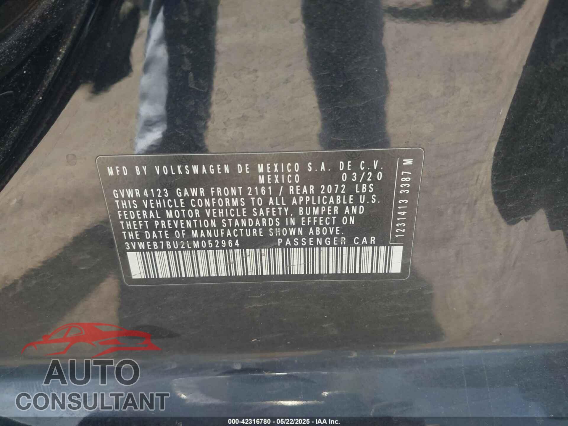 VOLKSWAGEN JETTA 2020 - 3VWEB7BU2LM052964
