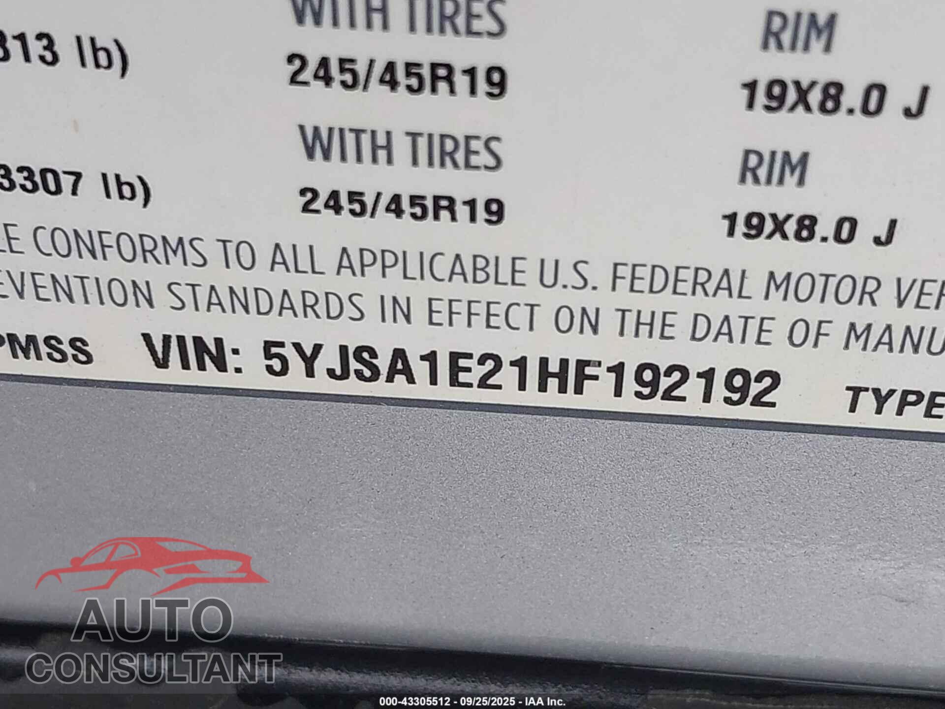 TESLA MODEL S 2017 - 5YJSA1E21HF192192