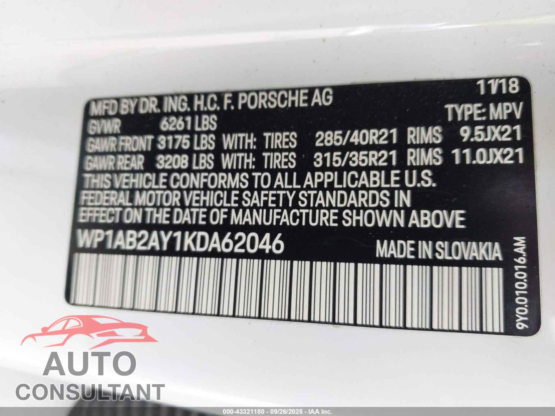 PORSCHE CAYENNE 2019 - WP1AB2AY1KDA62046