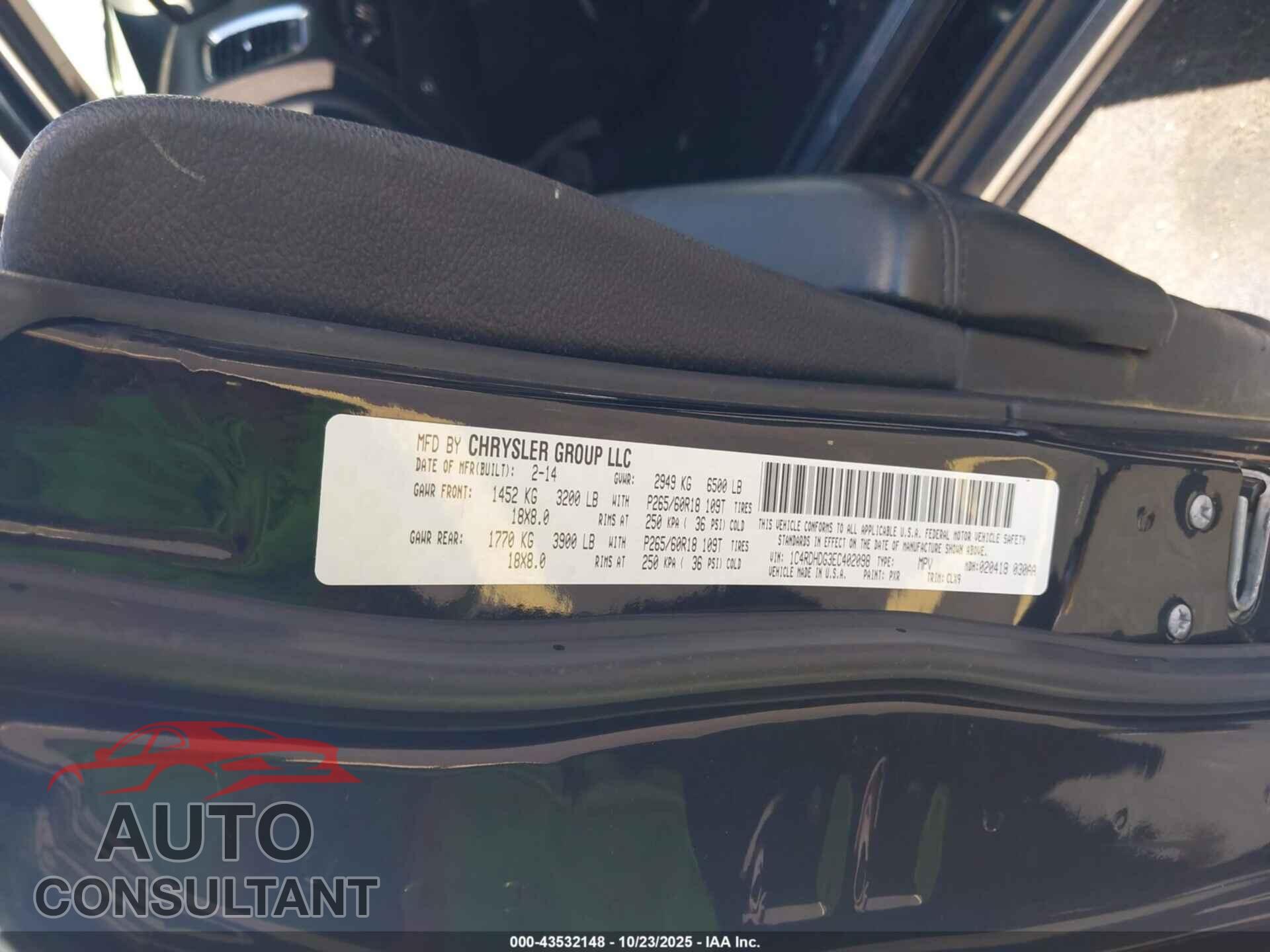 DODGE DURANGO 2014 - 1C4RDHDG3EC402098