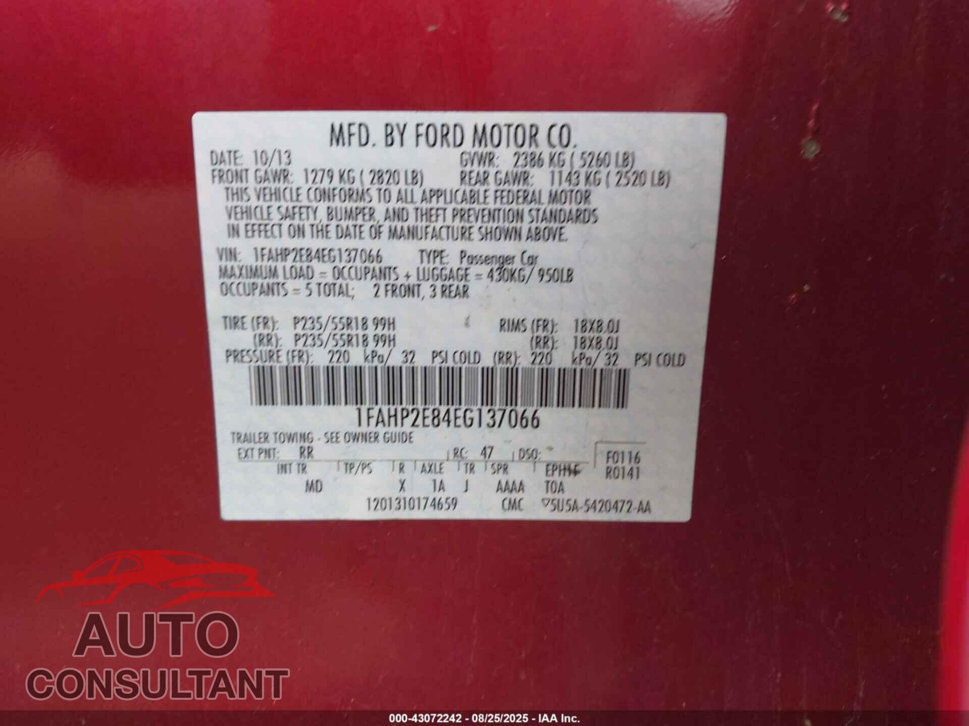 FORD TAURUS 2014 - 1FAHP2E84EG137066