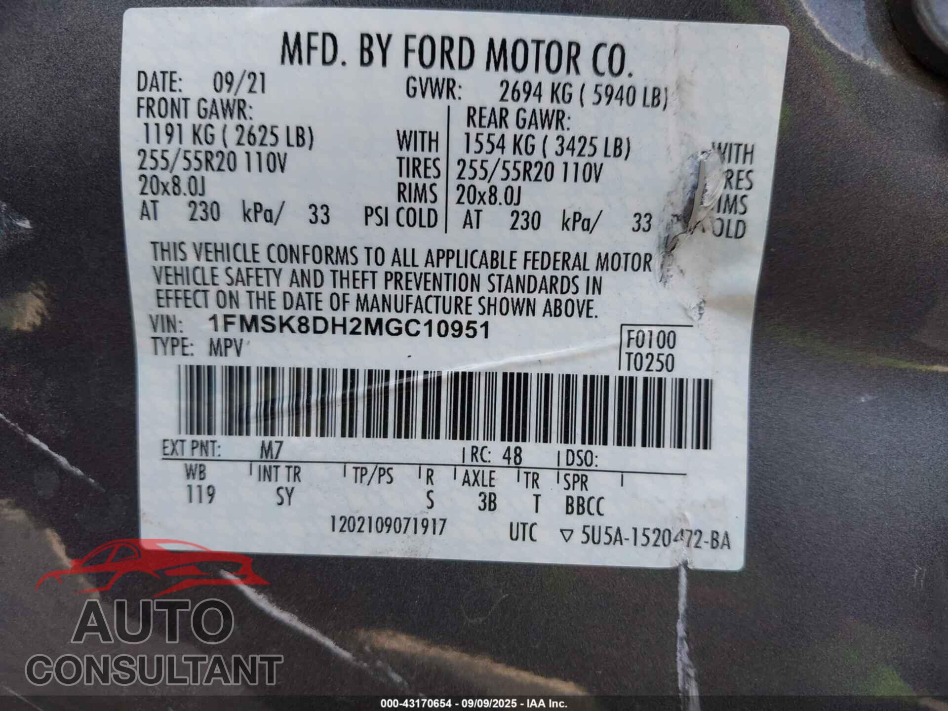 FORD EXPLORER 2021 - 1FMSK8DH2MGC10951