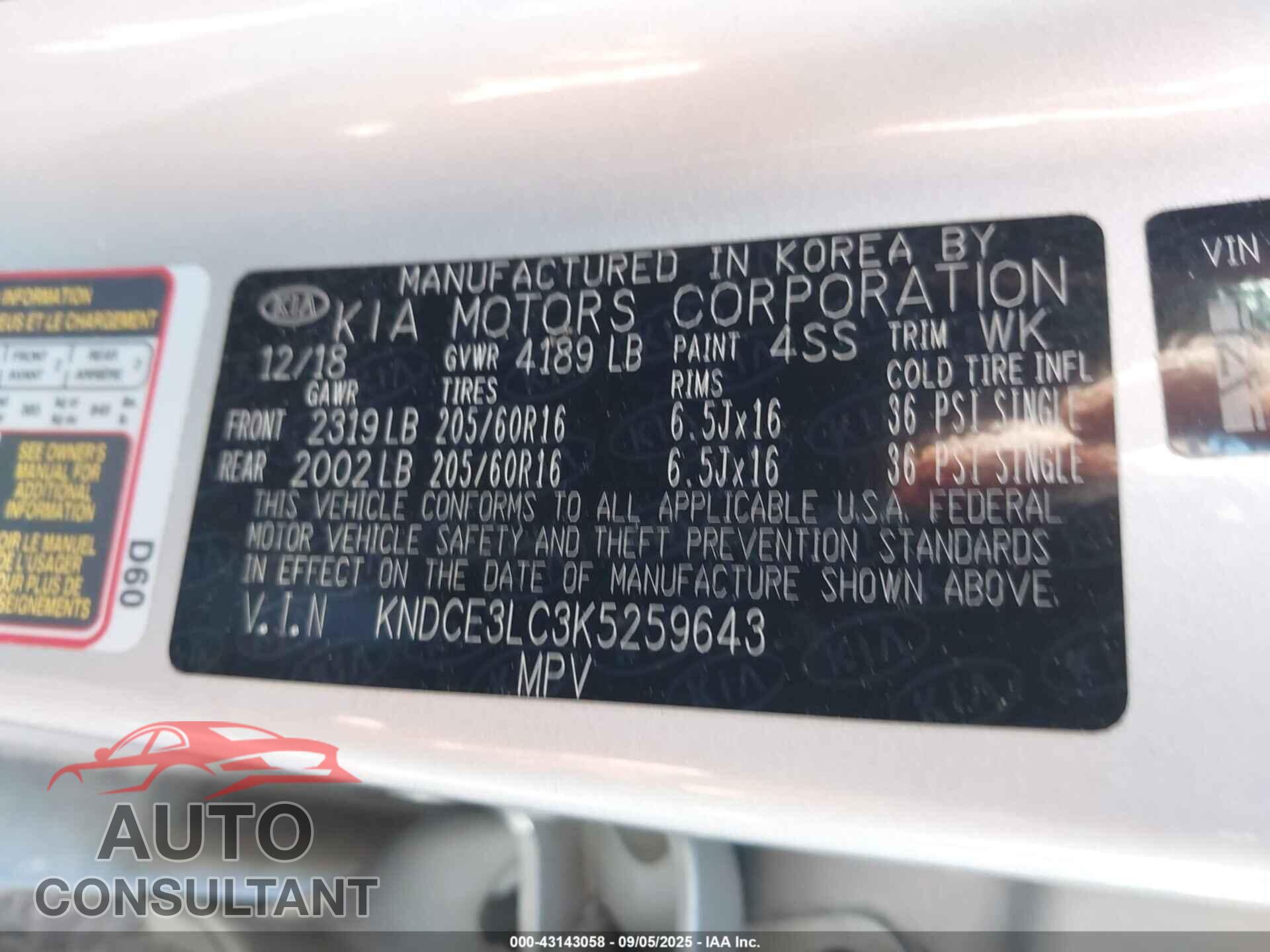 KIA NIRO 2019 - KNDCE3LC3K5259643