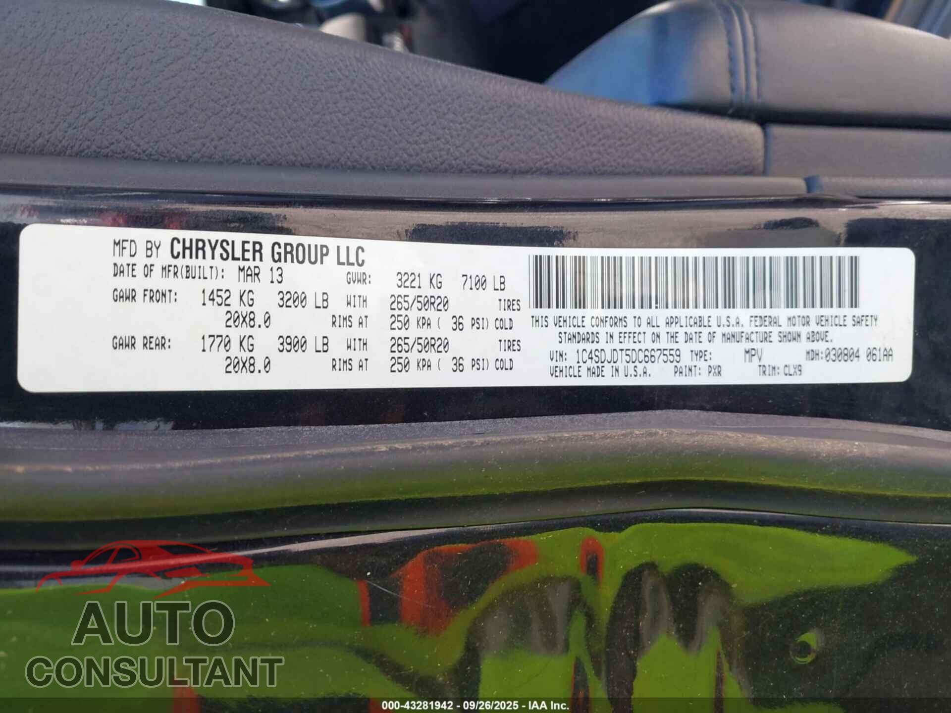DODGE DURANGO 2013 - 1C4SDJDT5DC667559