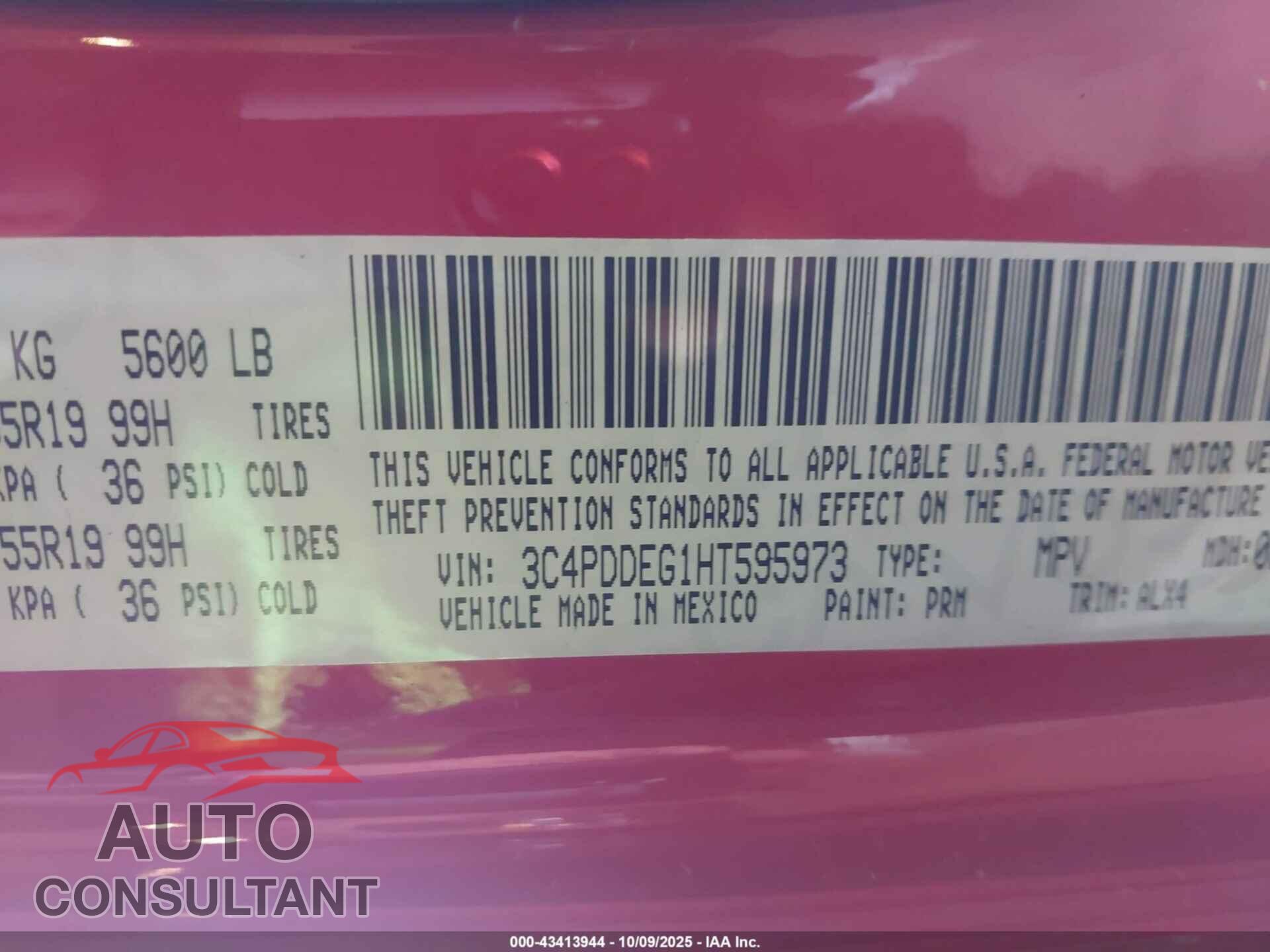 DODGE JOURNEY 2017 - 3C4PDDEG1HT595973