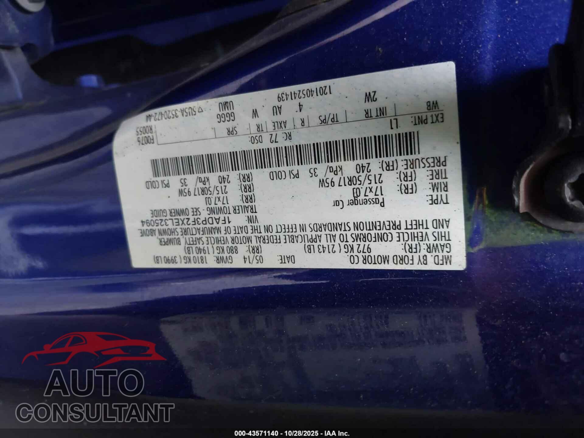 FORD FOCUS 2014 - 1FADP3F2XEL325094