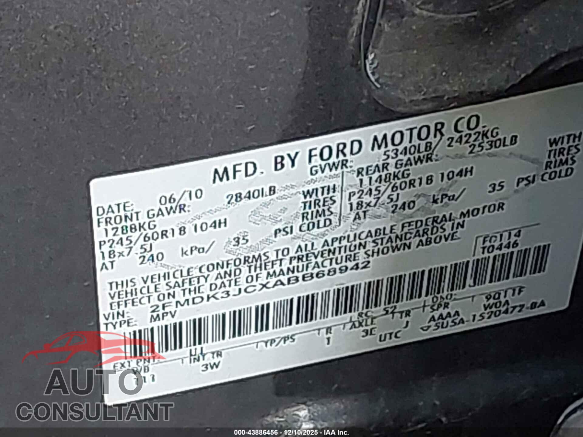 FORD EDGE 2010 - 2FMDK3JCXABB68942