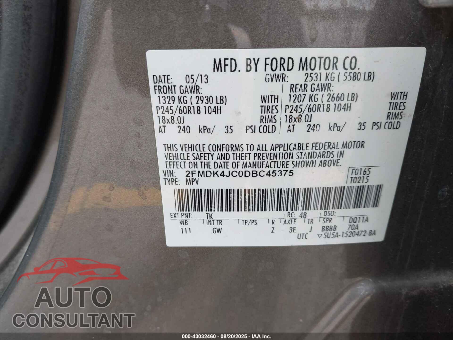 FORD EDGE 2013 - 2FMDK4JC0DBC45375