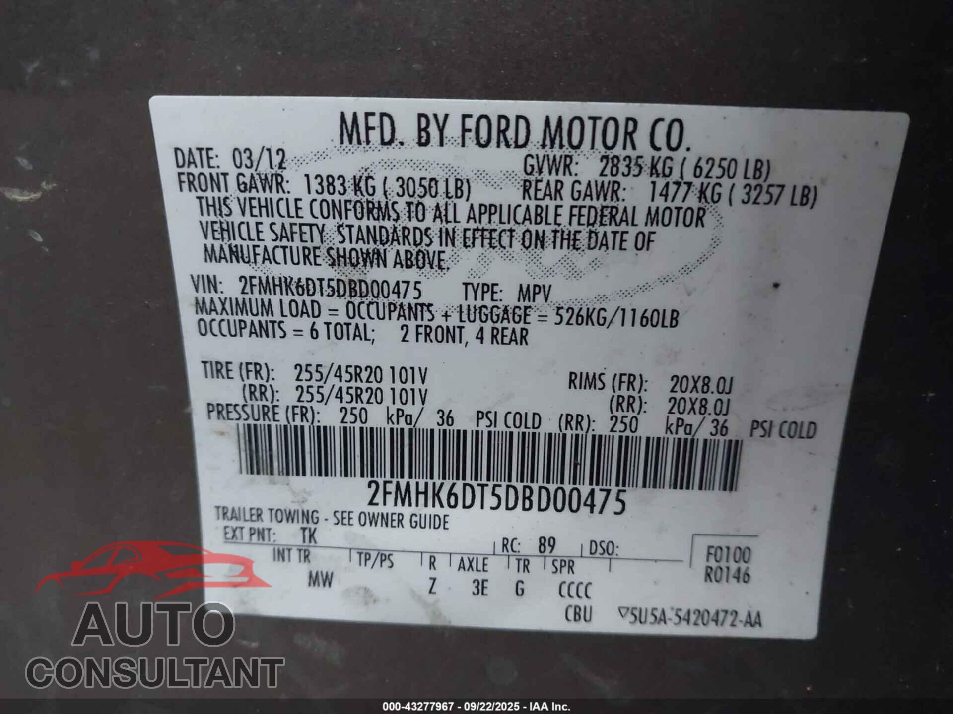 FORD FLEX 2013 - 2FMHK6DT5DBD00475