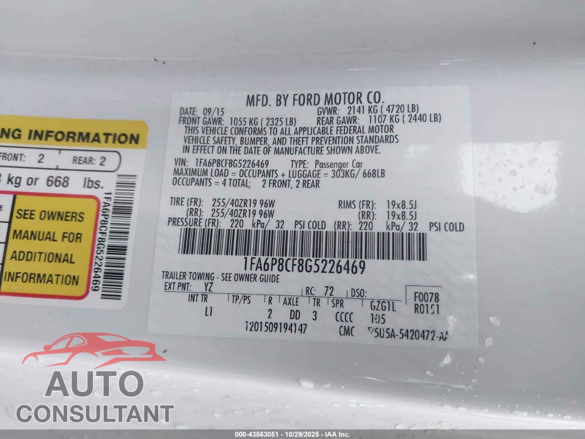 FORD MUSTANG 2016 - 1FA6P8CF8G5226469