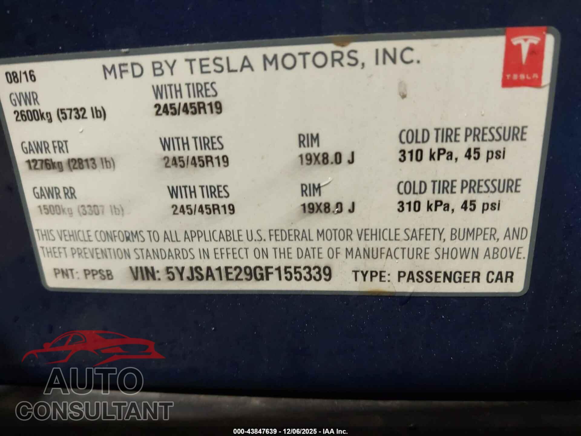 TESLA MODEL S 2016 - 5YJSA1E29GF155339