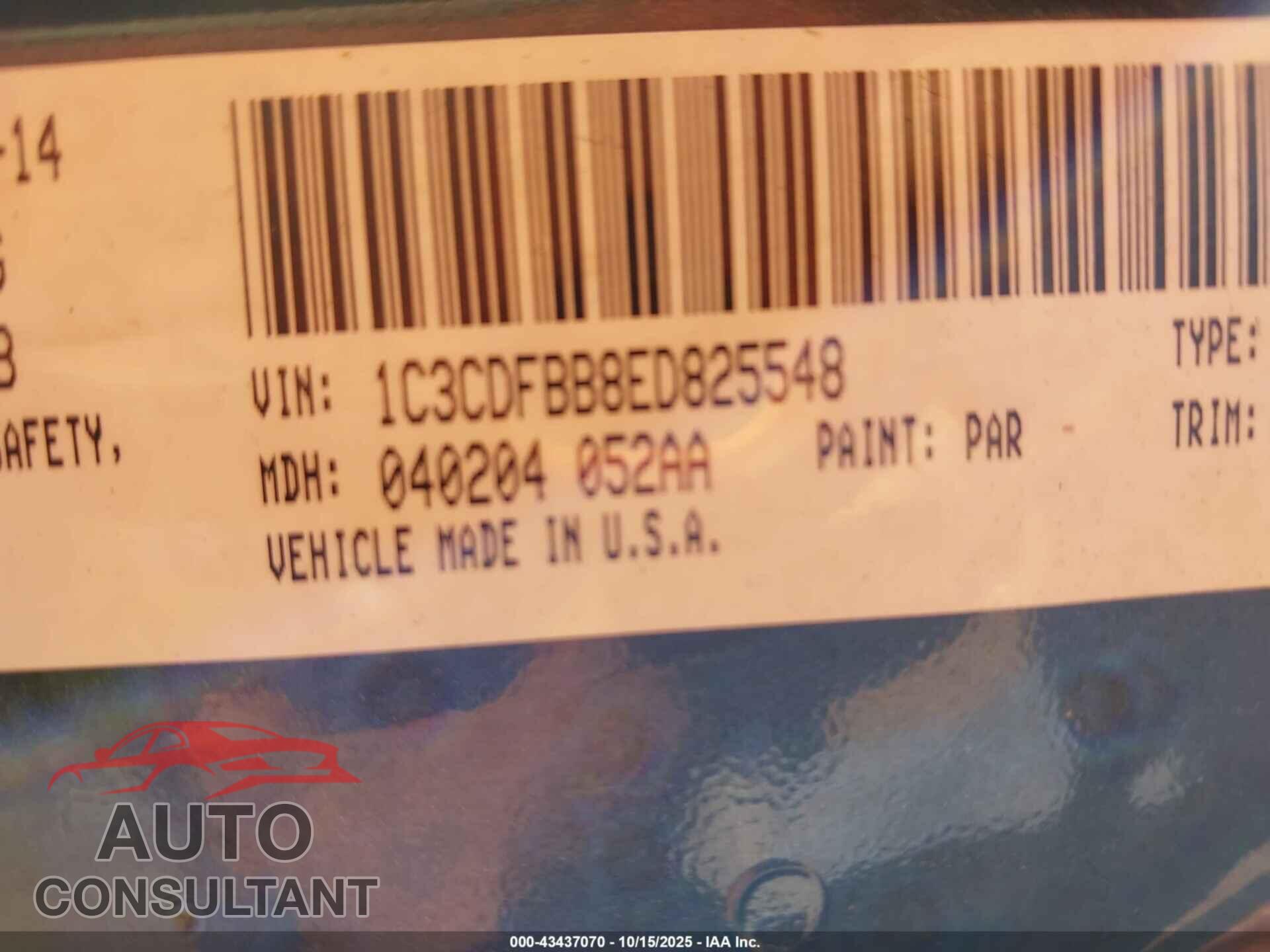 DODGE DART 2014 - 1C3CDFBB8ED825548