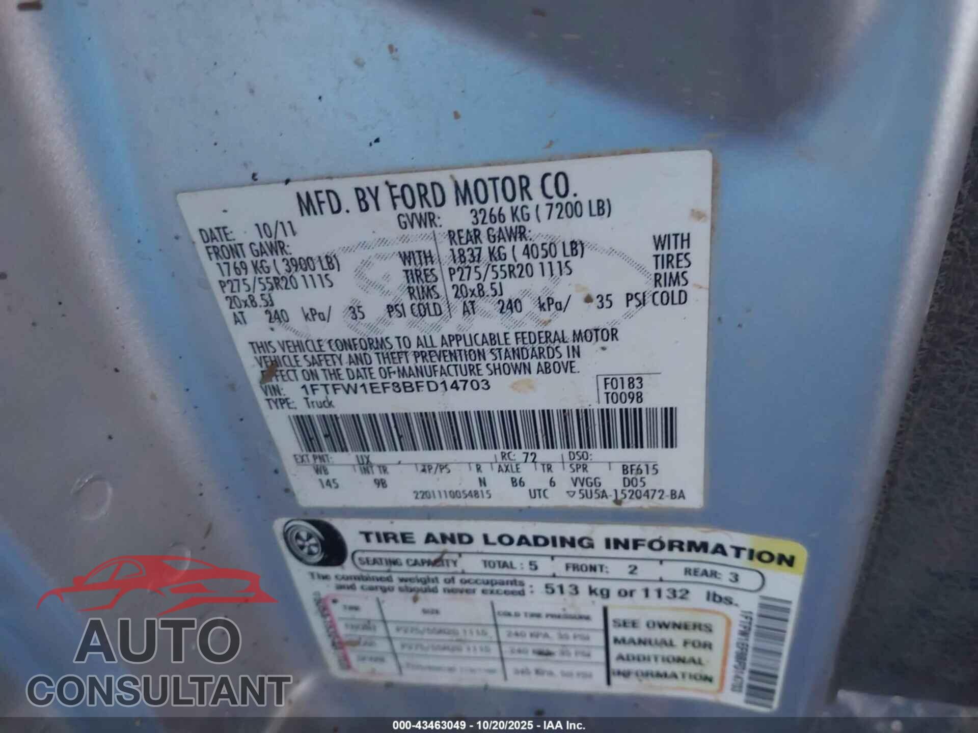 FORD F-150 2011 - 1FTFW1EF8BFD14703