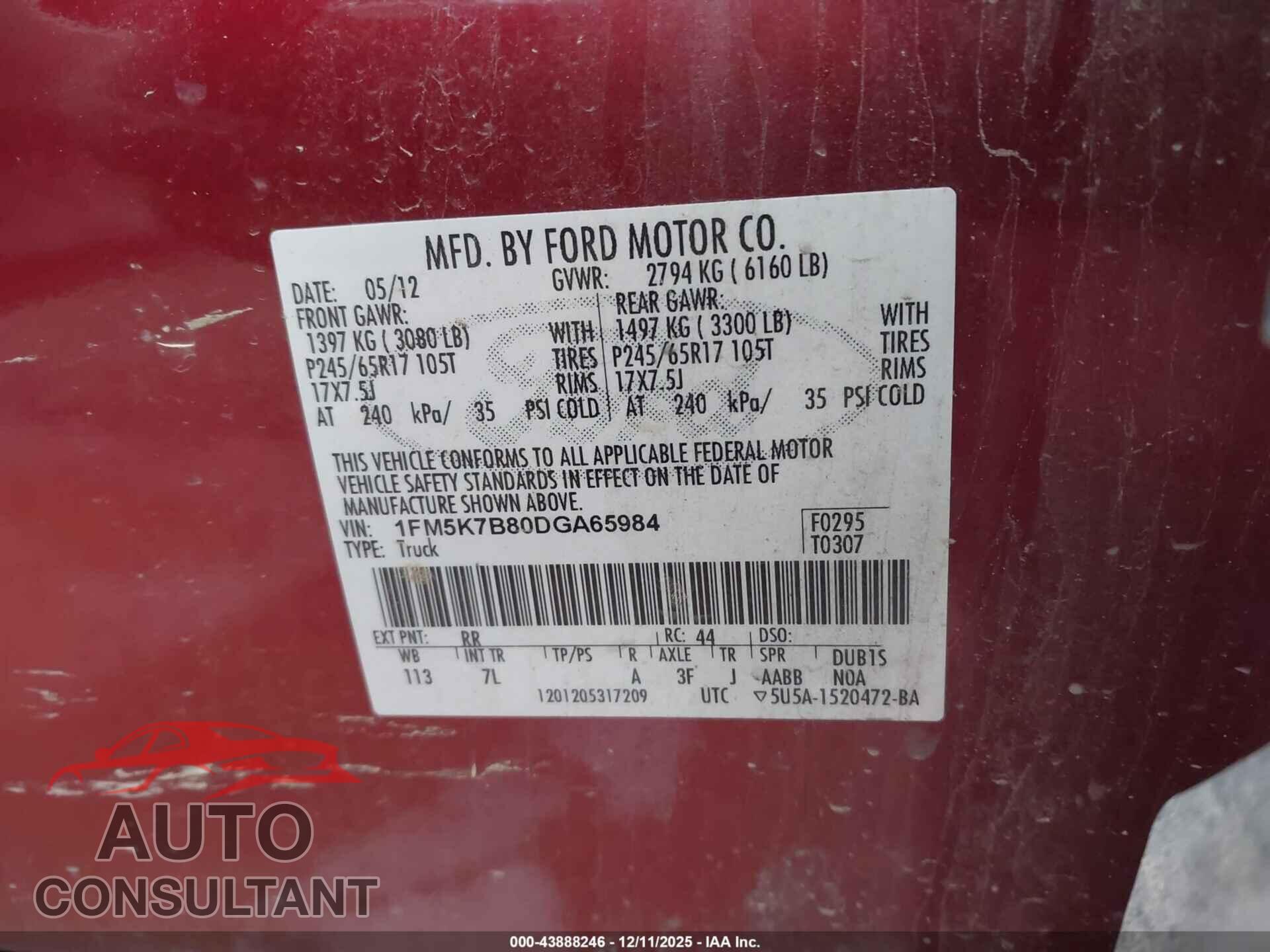 FORD EXPLORER 2013 - 1FM5K7B80DGA65984