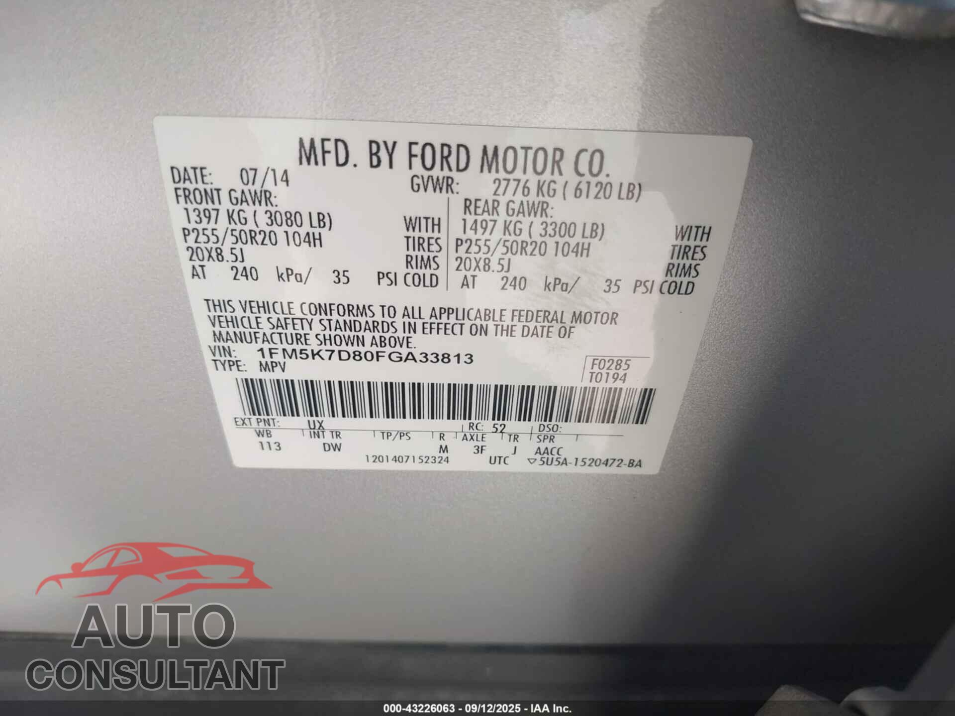 FORD EXPLORER 2015 - 1FM5K7D80FGA33813