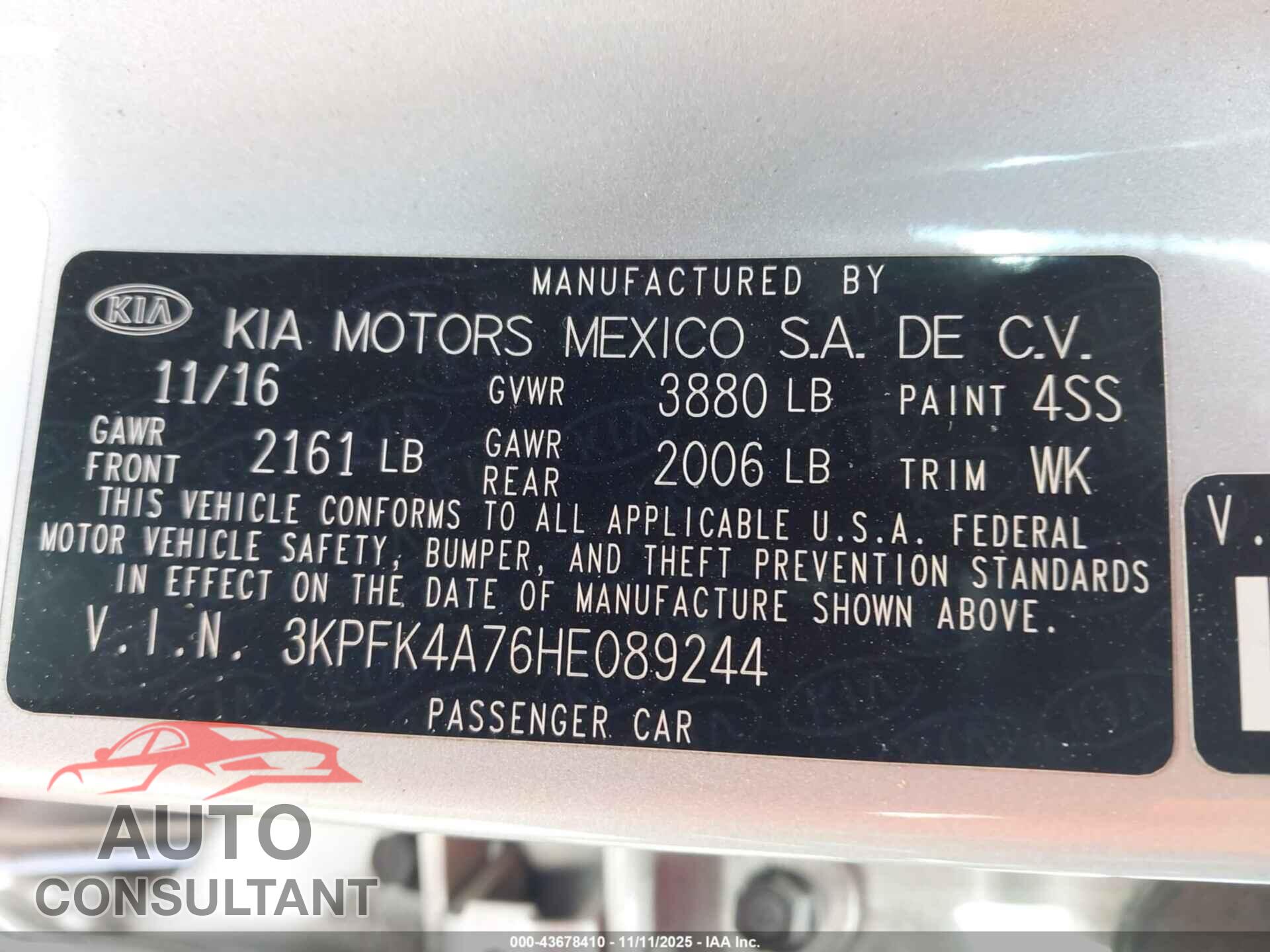 KIA FORTE 2017 - 3KPFK4A76HE089244