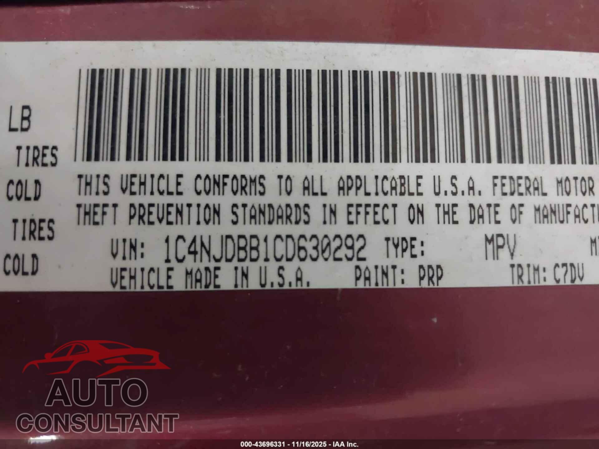 JEEP COMPASS 2012 - 1C4NJDBB1CD630292
