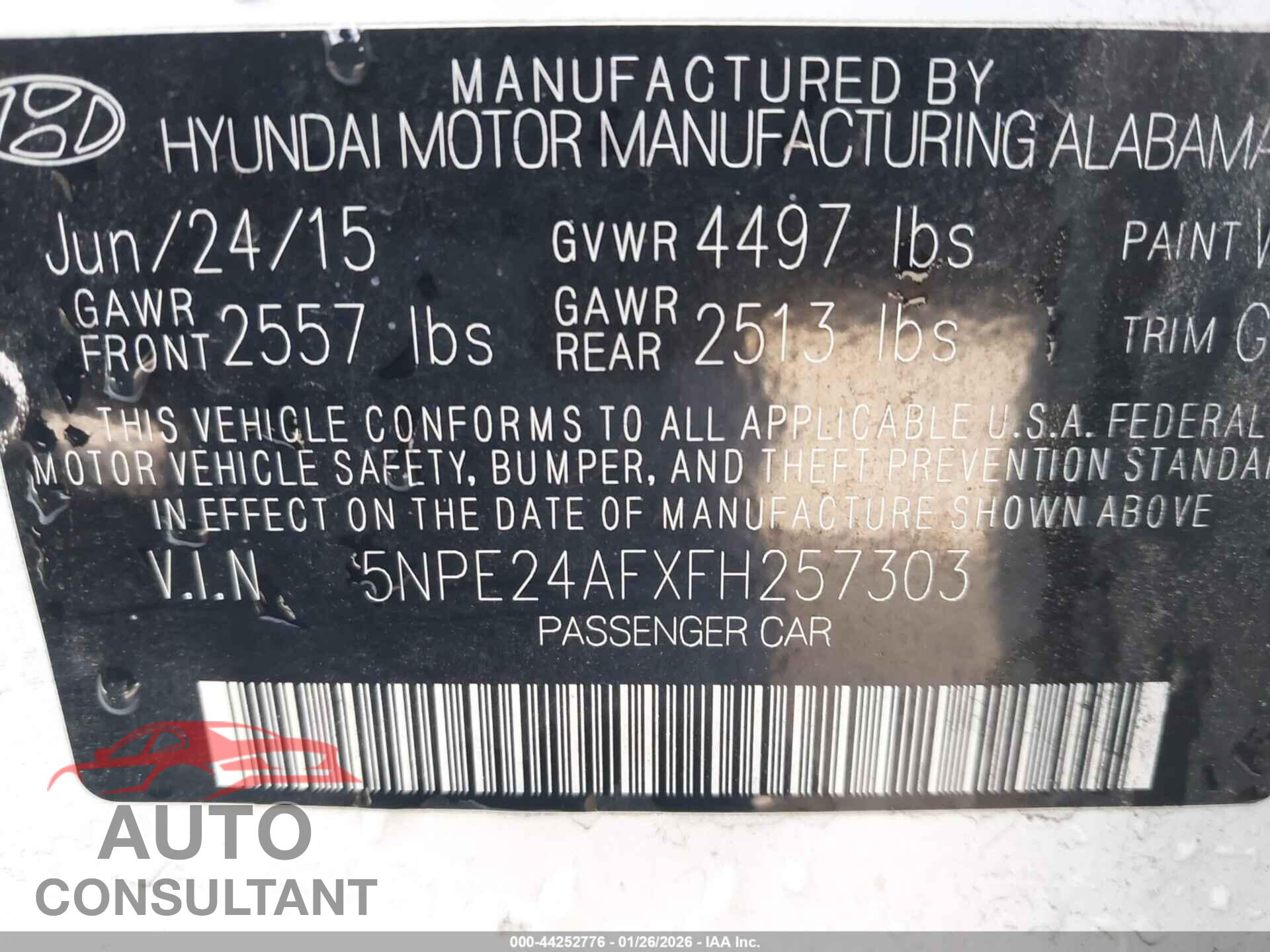 HYUNDAI SONATA 2015 - 5NPE24AFXFH257303