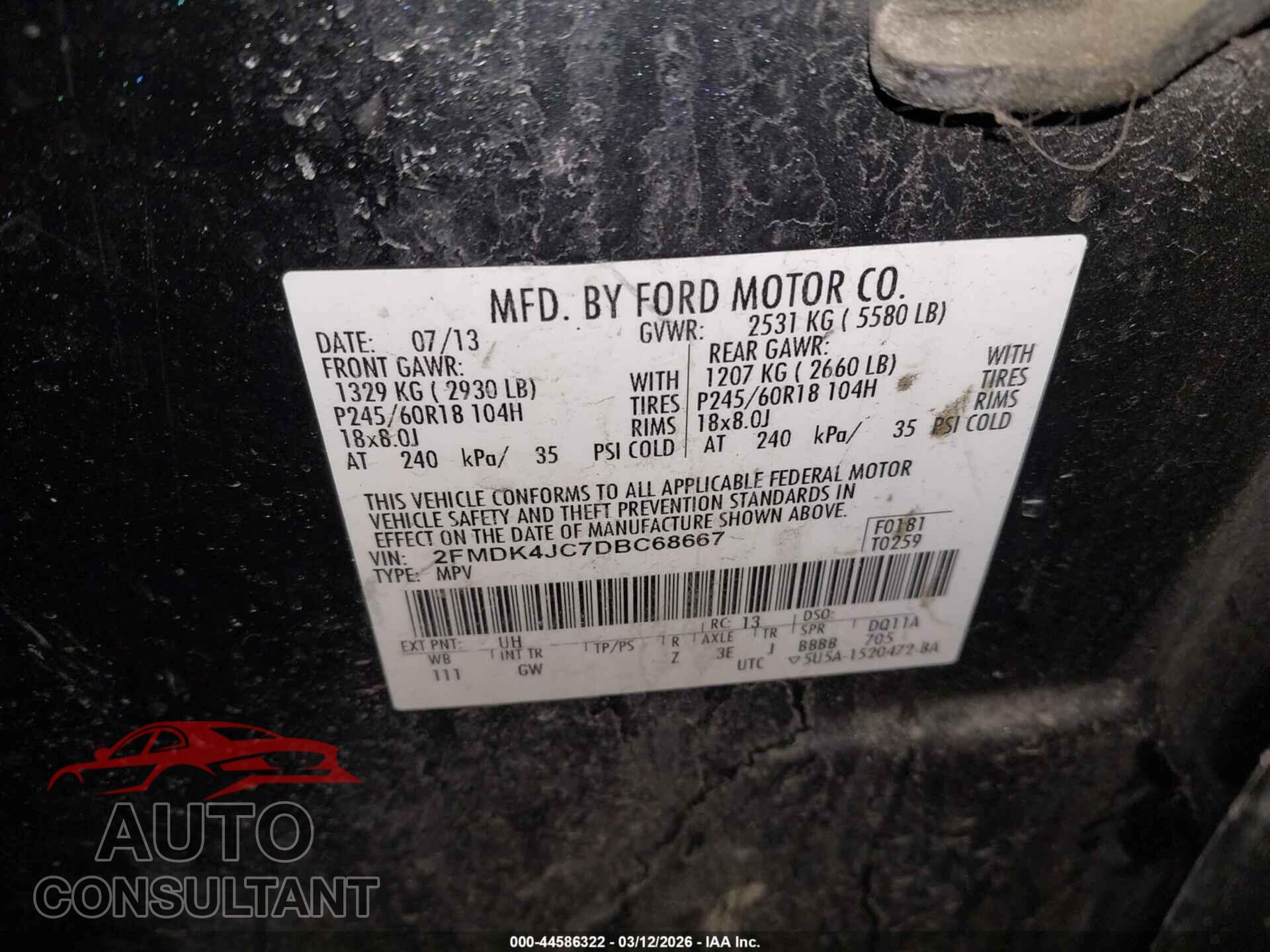 FORD EDGE 2013 - 2FMDK4JC7DBC68667