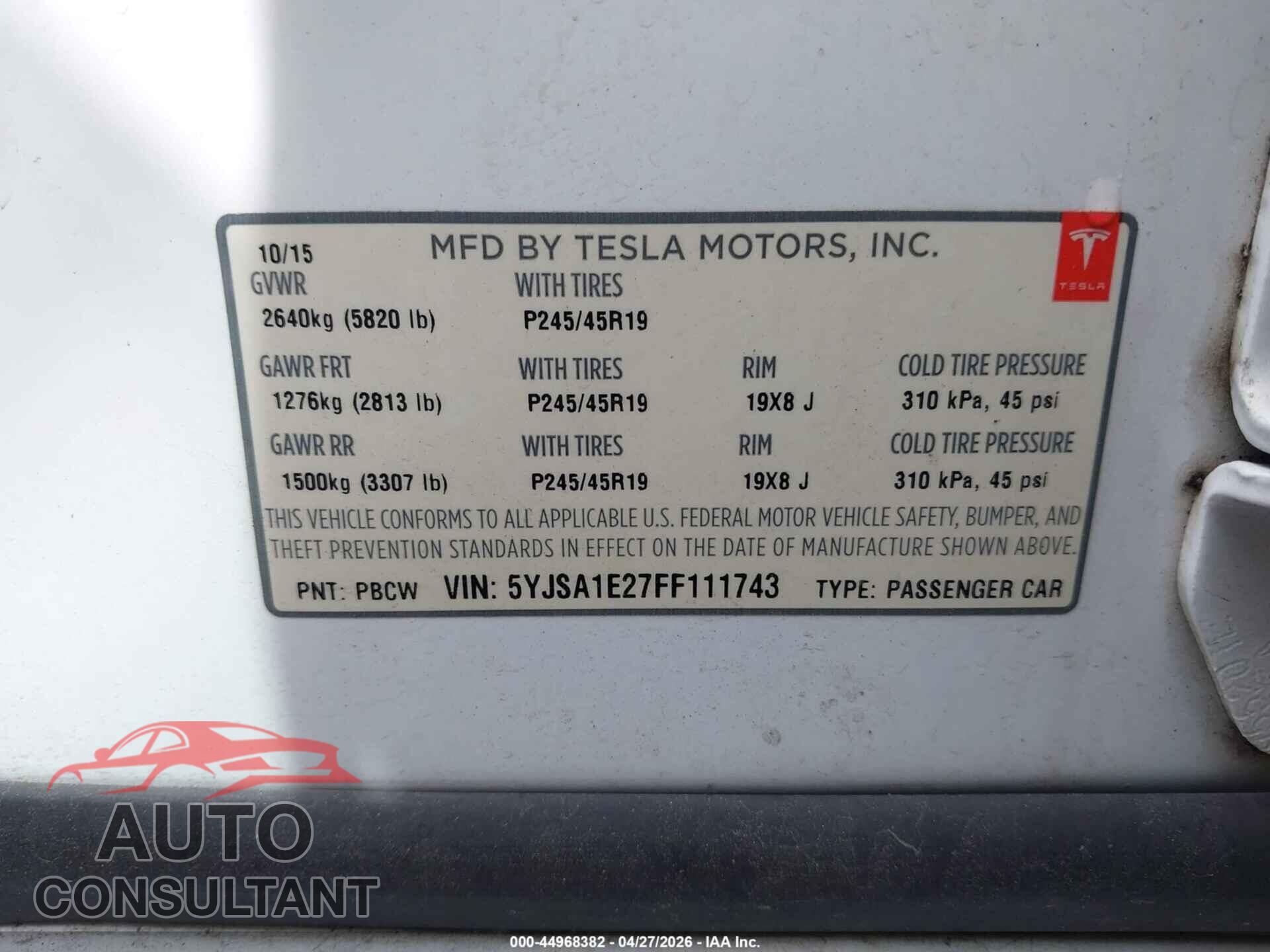 TESLA MODEL S 2015 - 5YJSA1E27FF111743