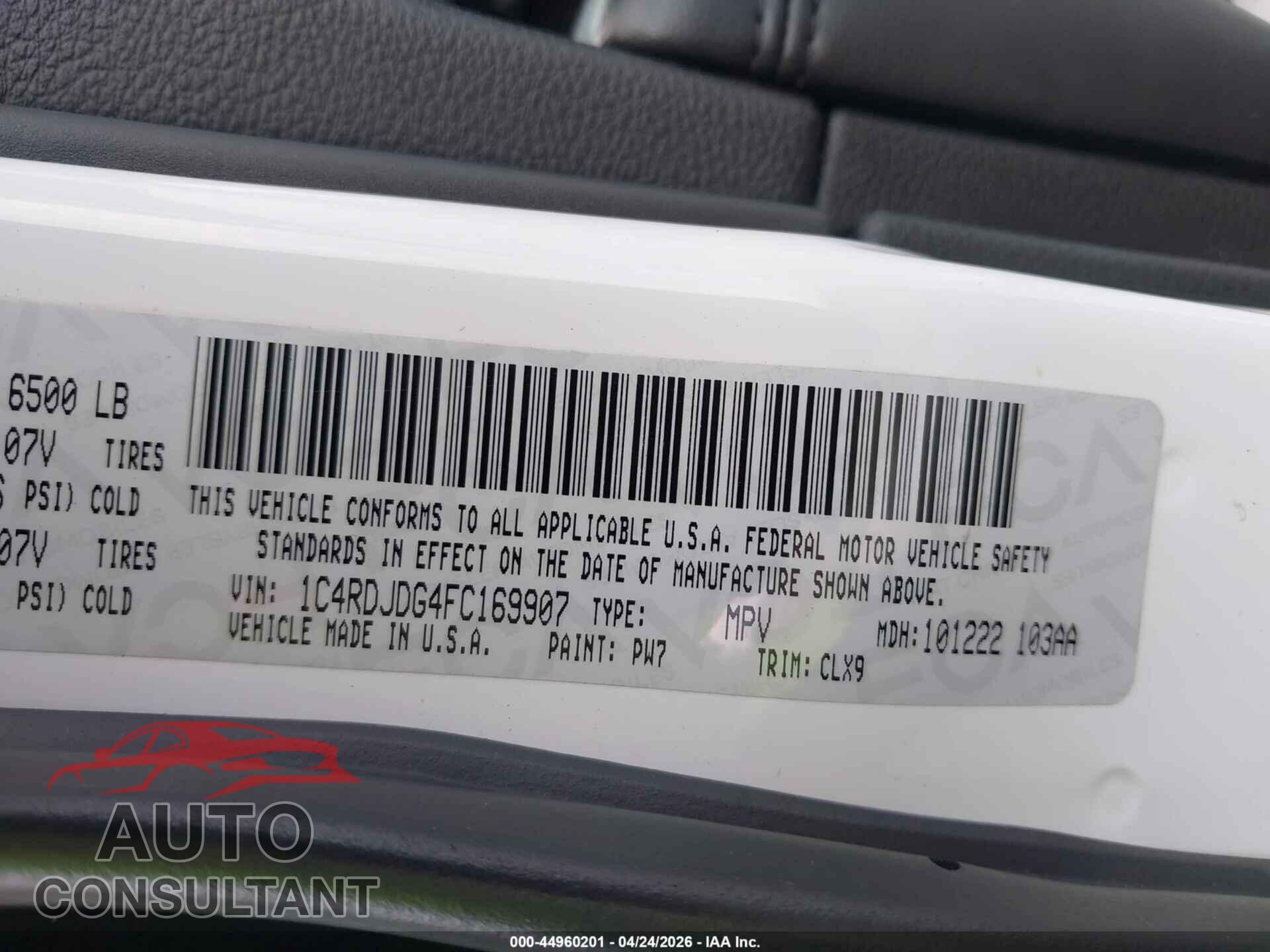 DODGE DURANGO 2015 - 1C4RDJDG4FC169907