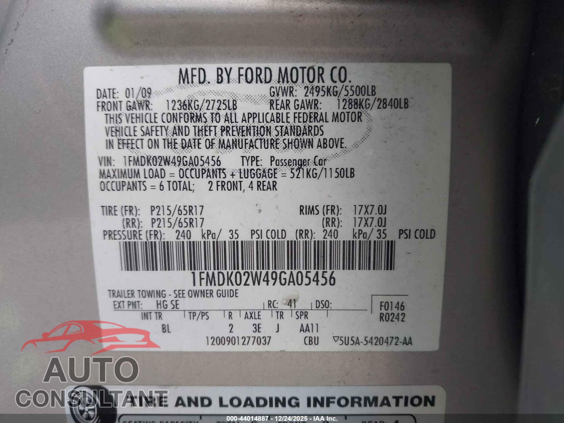 FORD TAURUS X 2009 - 1FMDK02W49GA05456