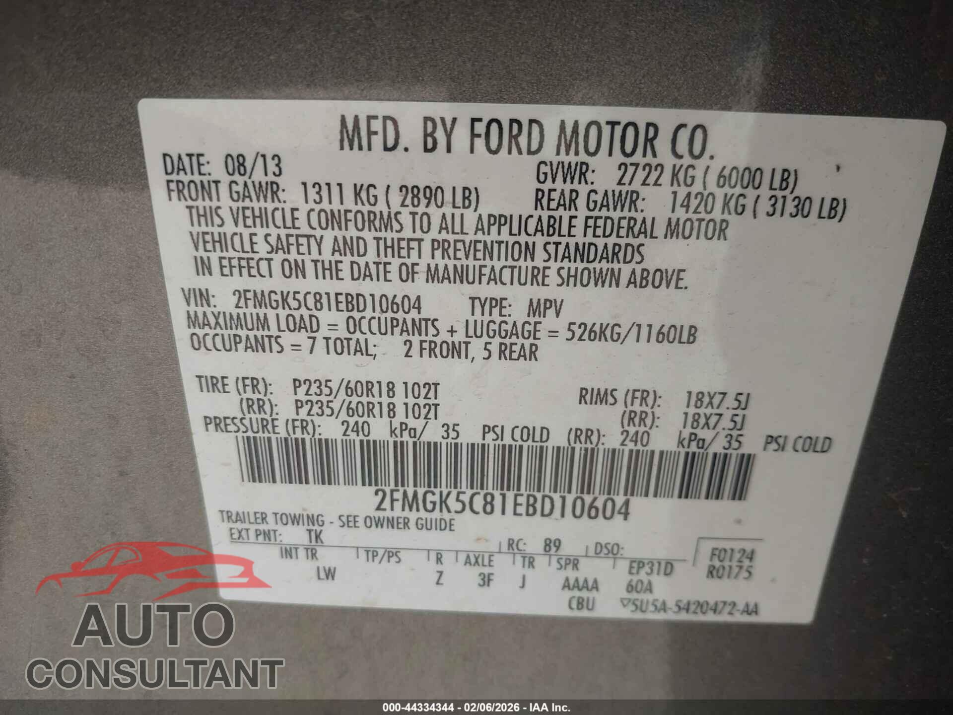 FORD FLEX 2014 - 2FMGK5C81EBD10604