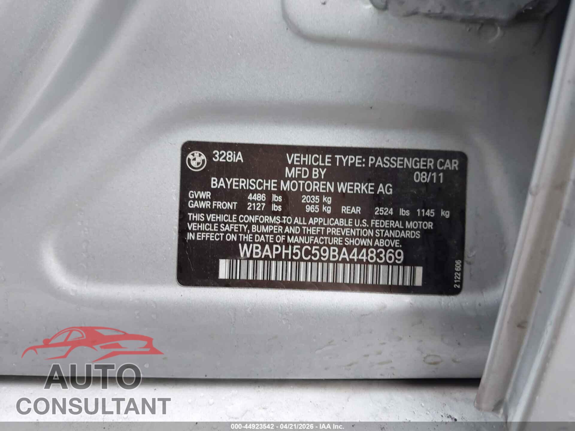 BMW 328I 2011 - WBAPH5C59BA448369