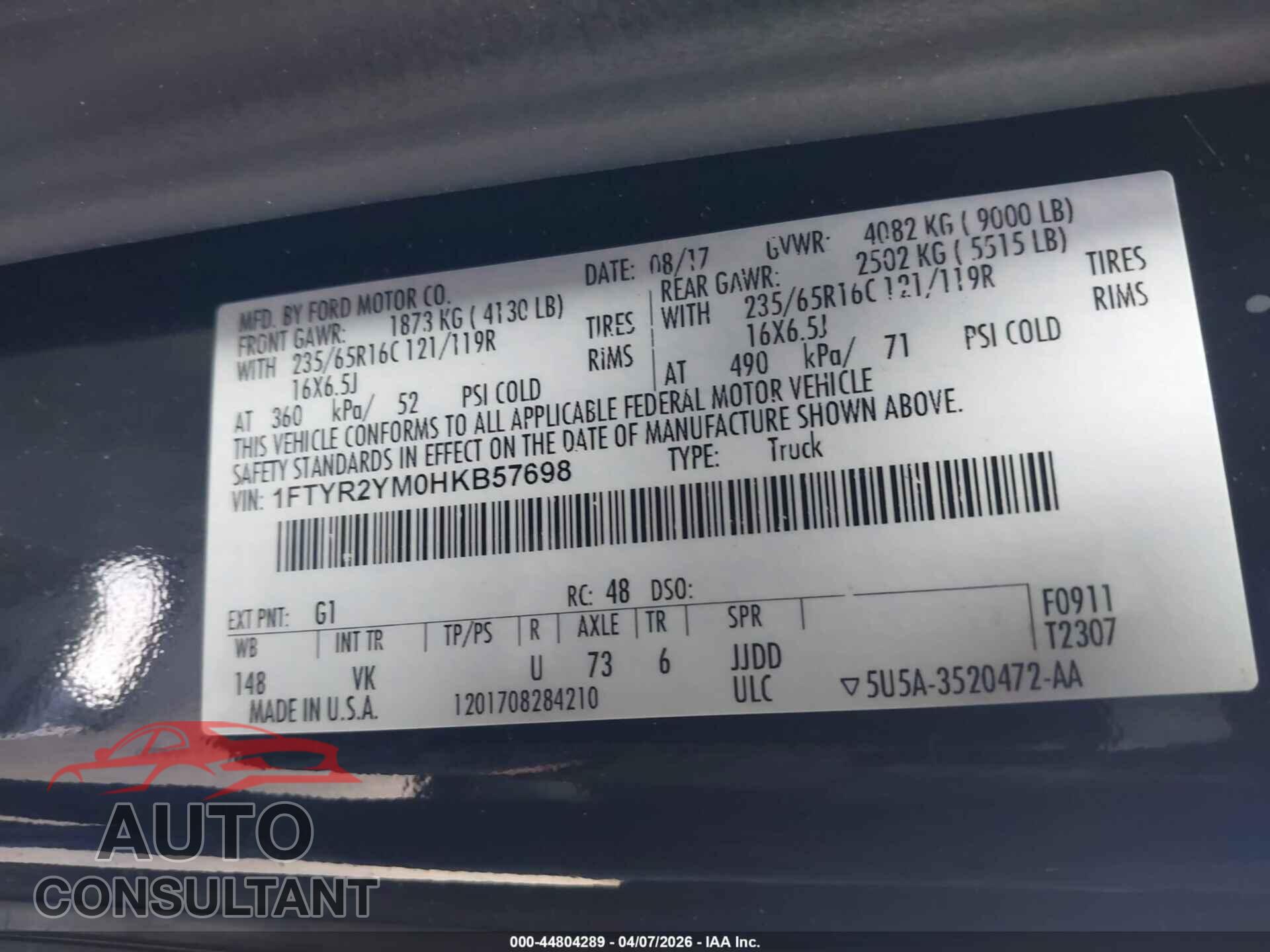 FORD TRANSIT-250 2017 - 1FTYR2YM0HKB57698