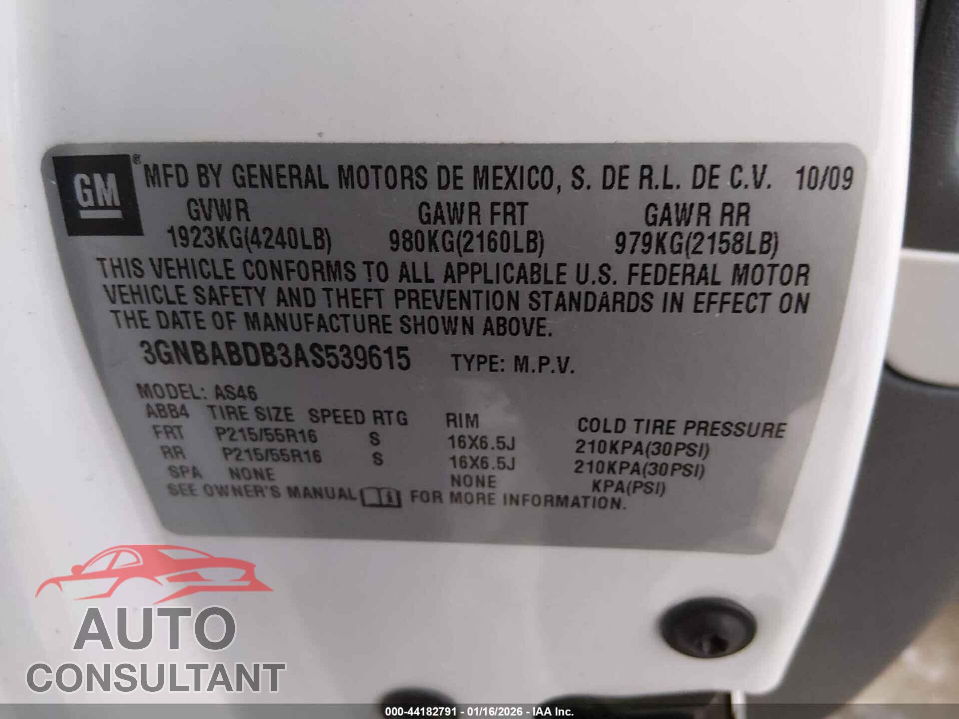 CHEVROLET HHR 2010 - 3GNBABDB3AS539615