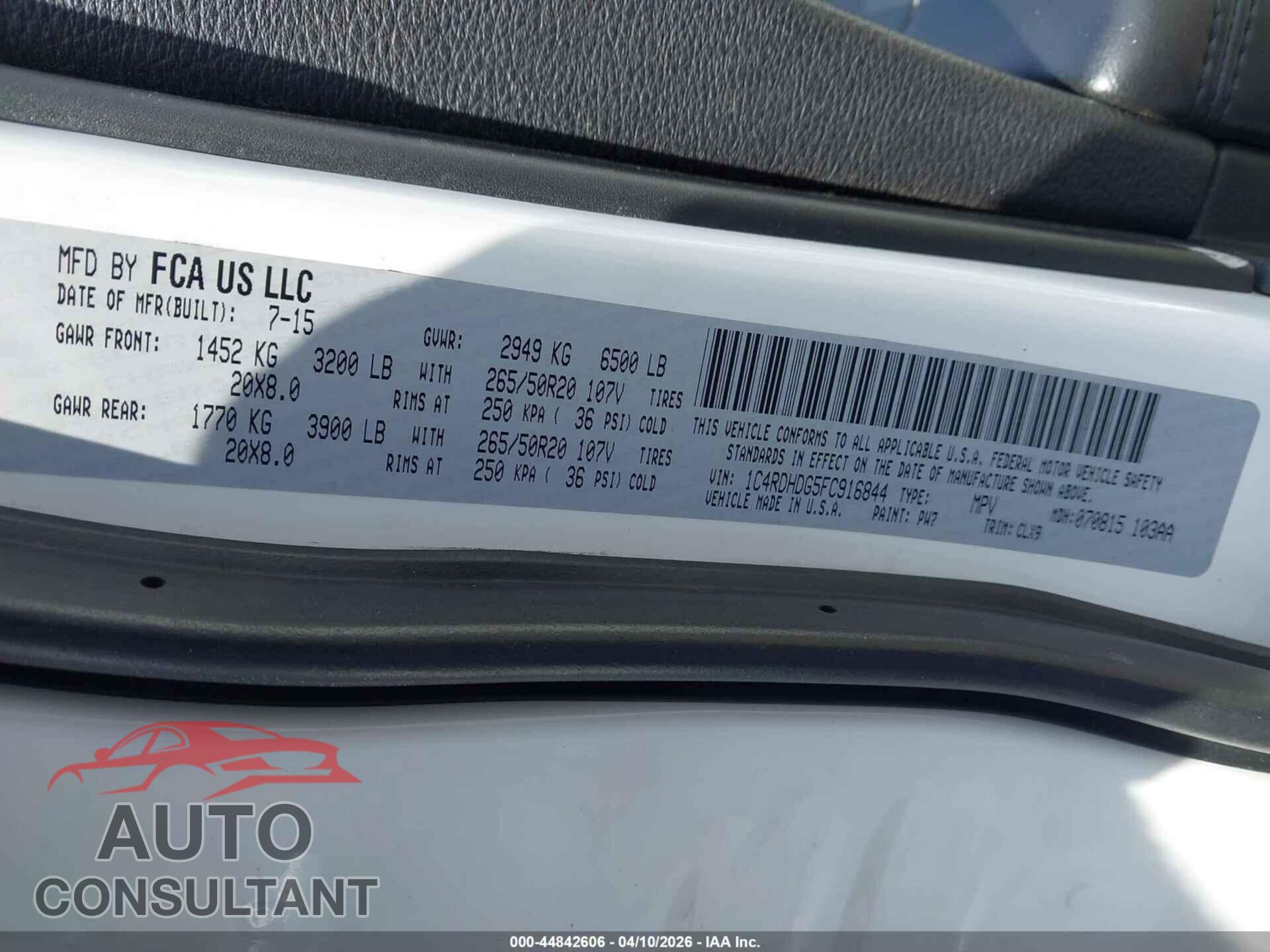 DODGE DURANGO 2015 - 1C4RDHDG5FC916844
