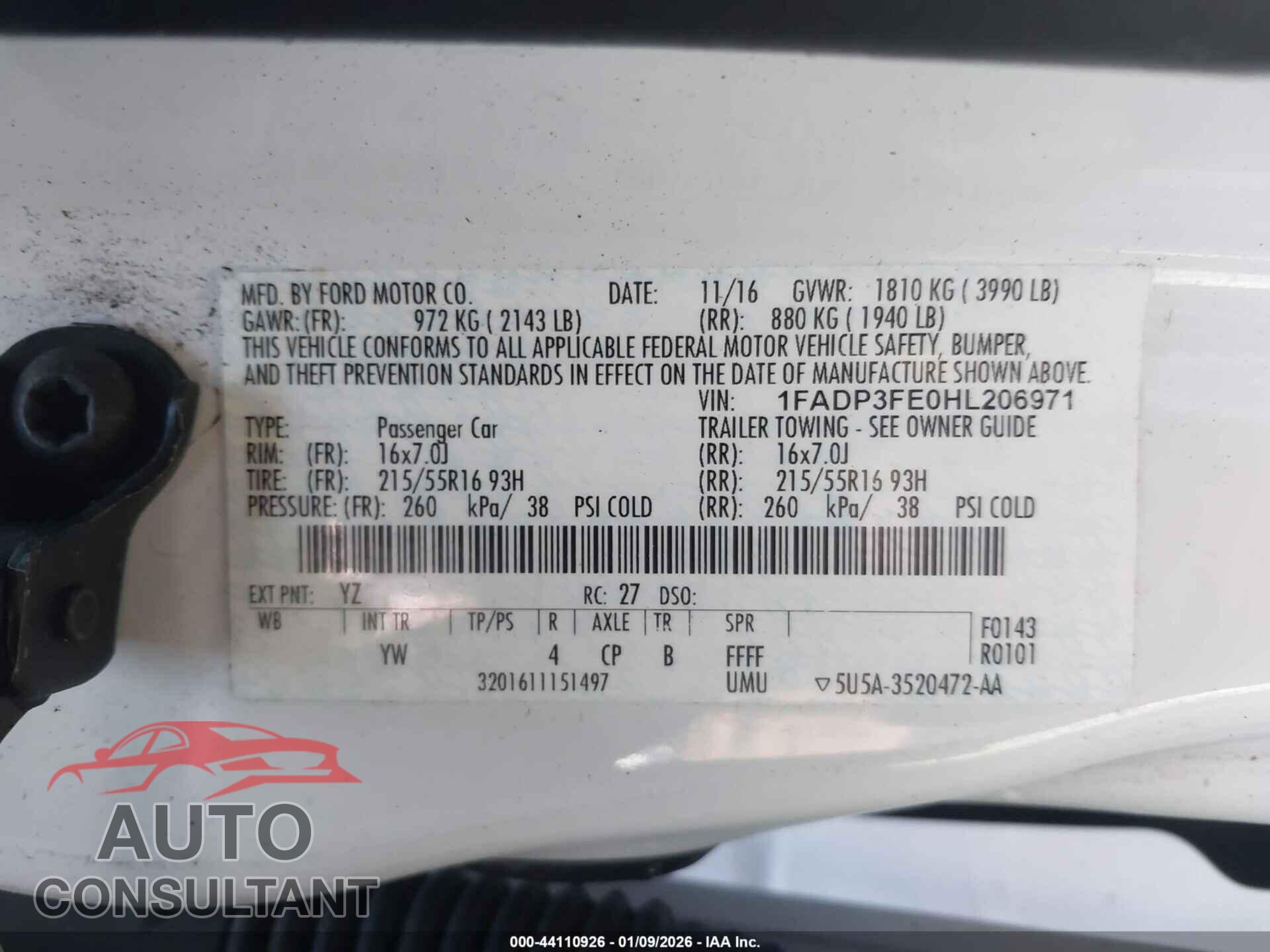 FORD FOCUS 2017 - 1FADP3FE0HL206971