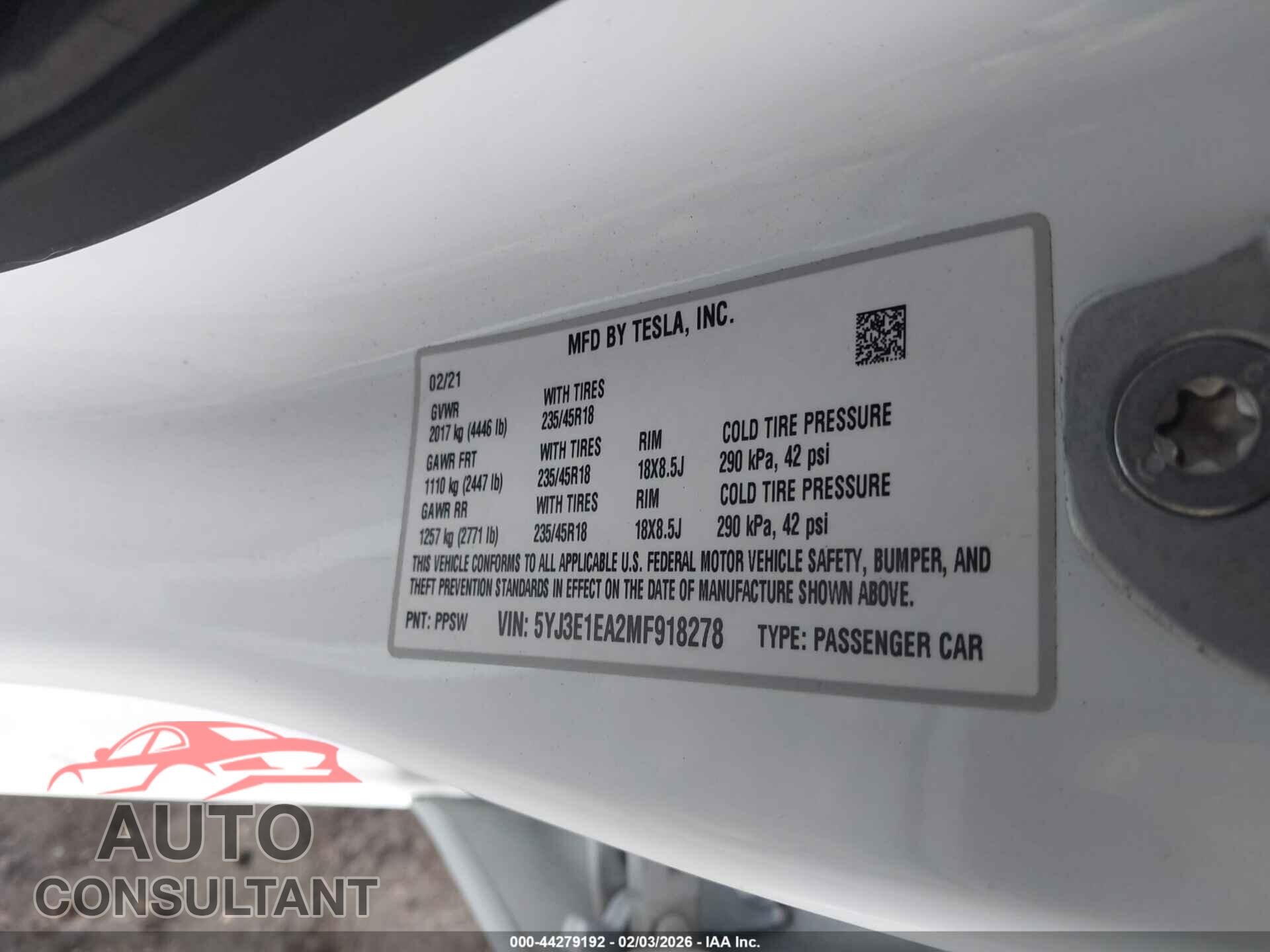 TESLA MODEL 3 2021 - 5YJ3E1EA2MF918278