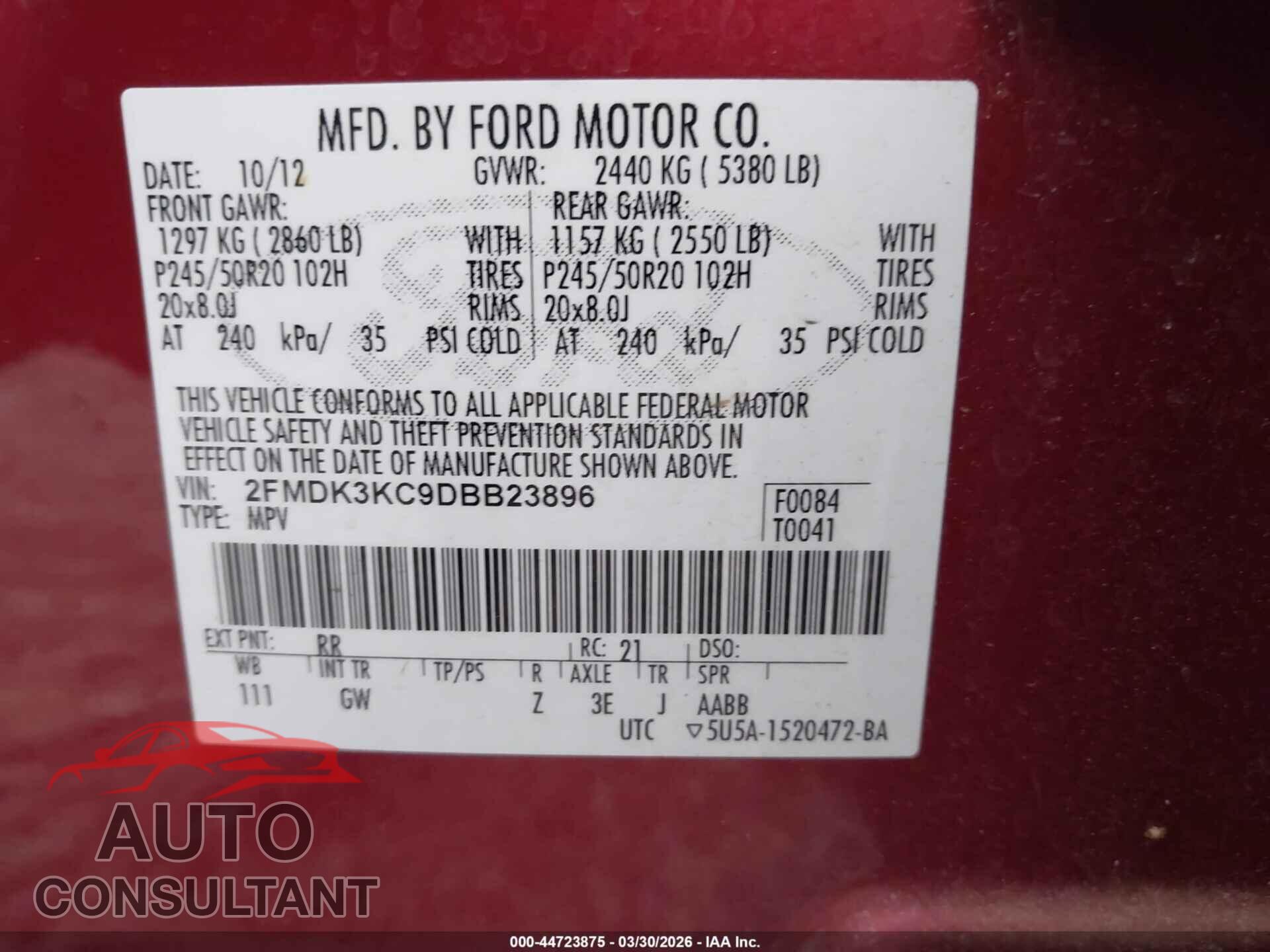 FORD EDGE 2013 - 2FMDK3KC9DBB23896