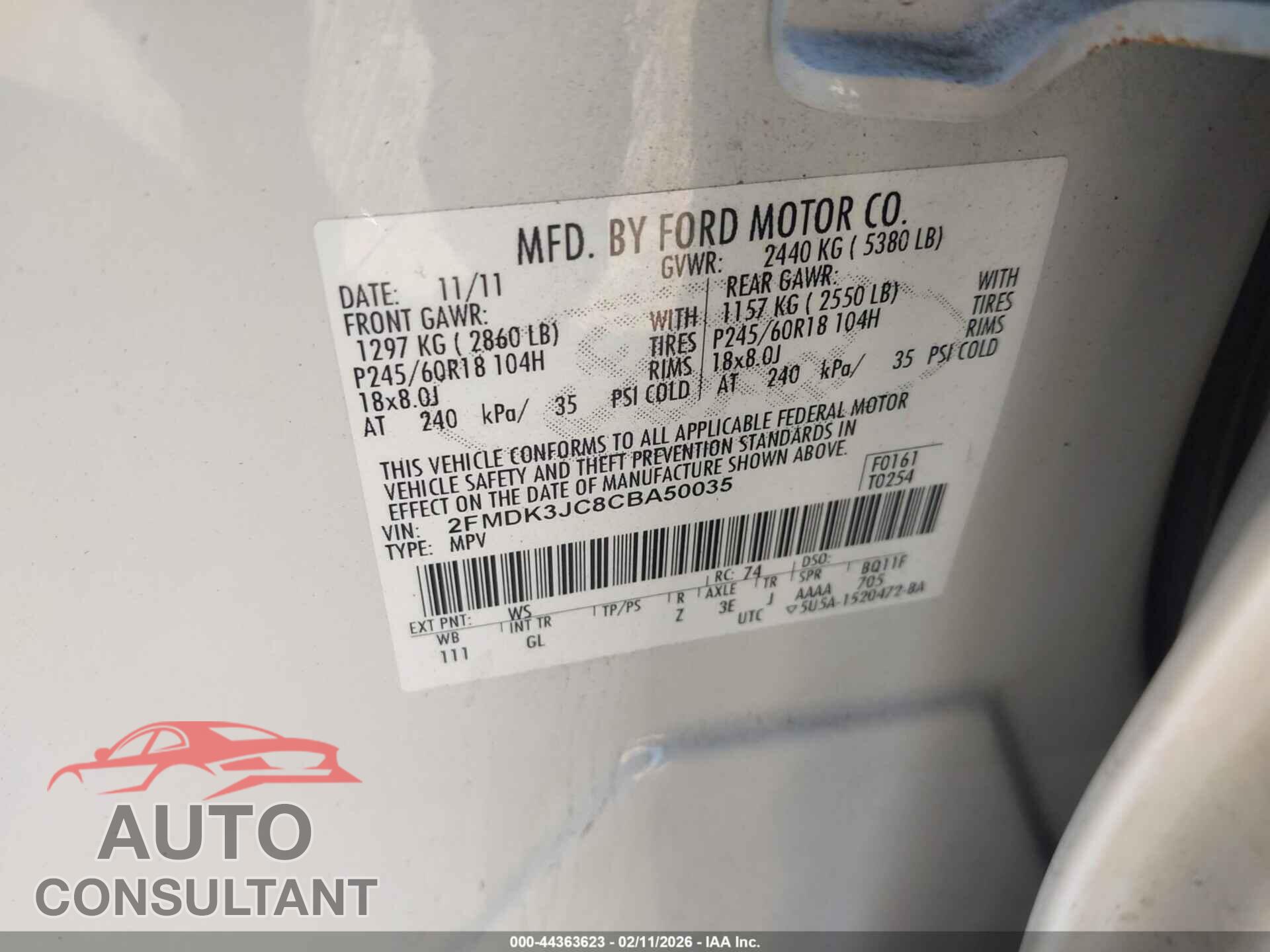 FORD EDGE 2012 - 2FMDK3JC8CBA50035