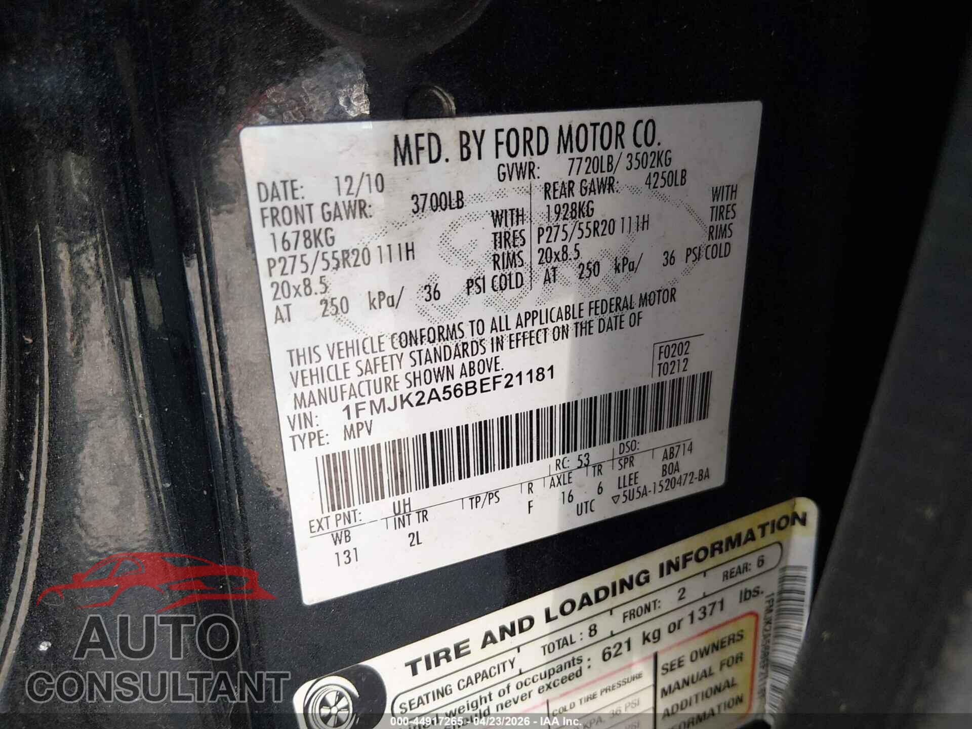 FORD EXPEDITION EL 2011 - 1FMJK2A56BEF21181